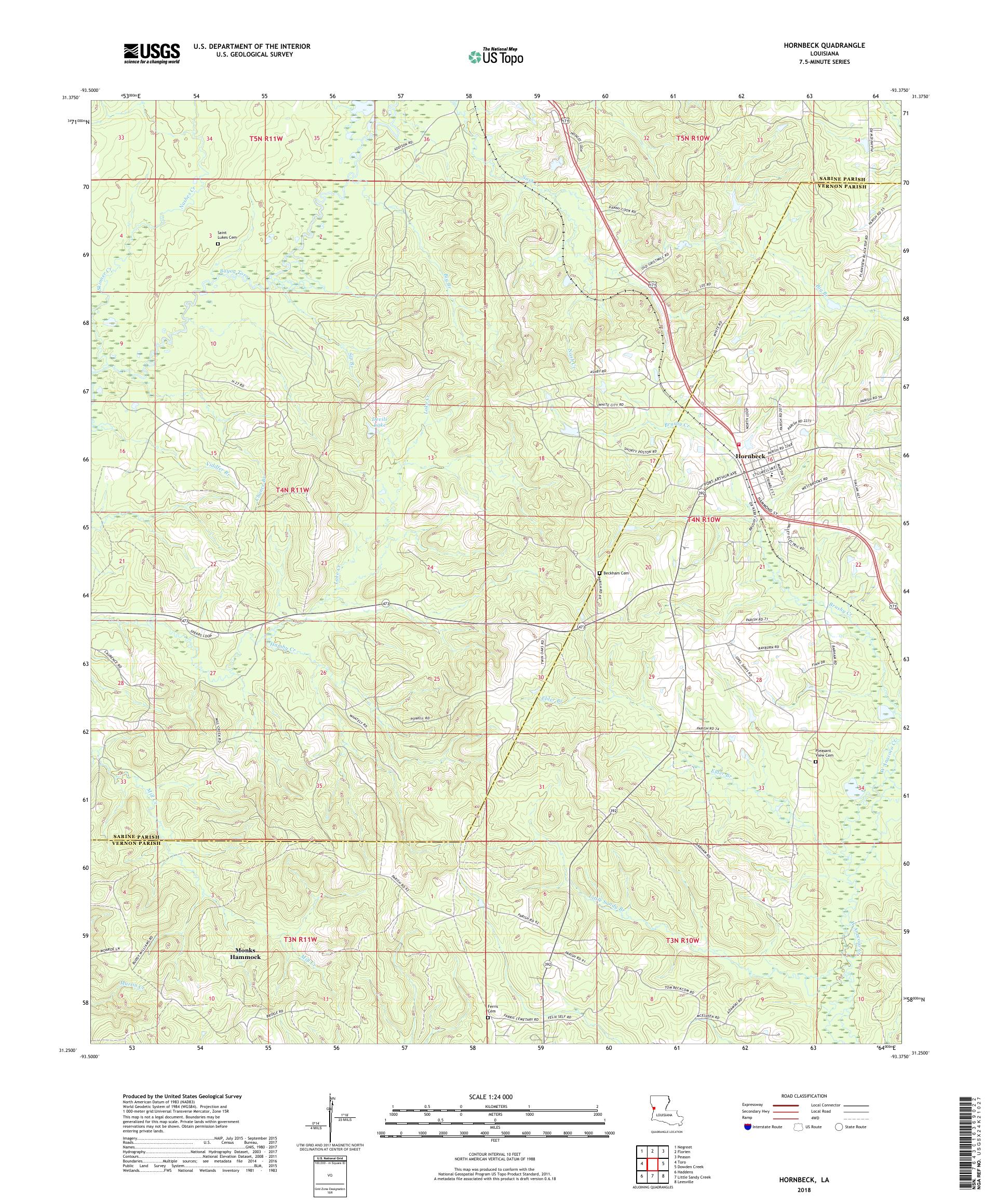 MyTopo Hornbeck, Louisiana USGS Quad Topo Map