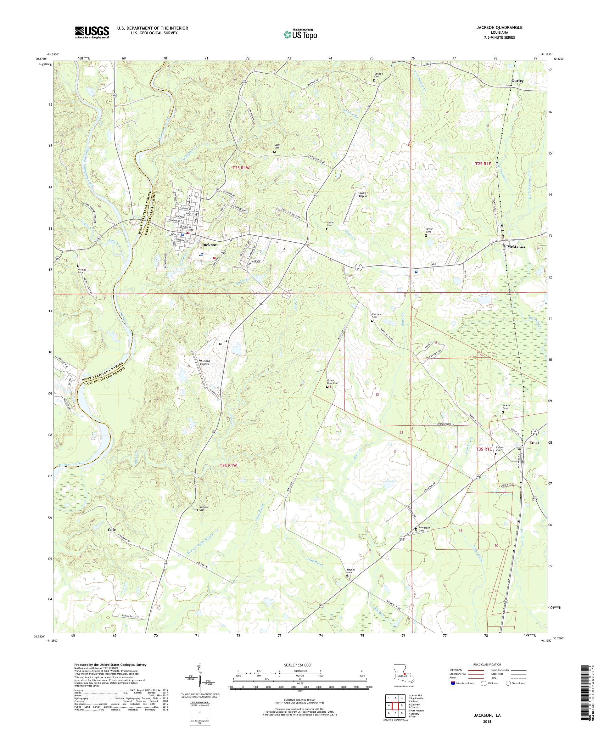 MyTopo Jackson, Louisiana USGS Quad Topo Map