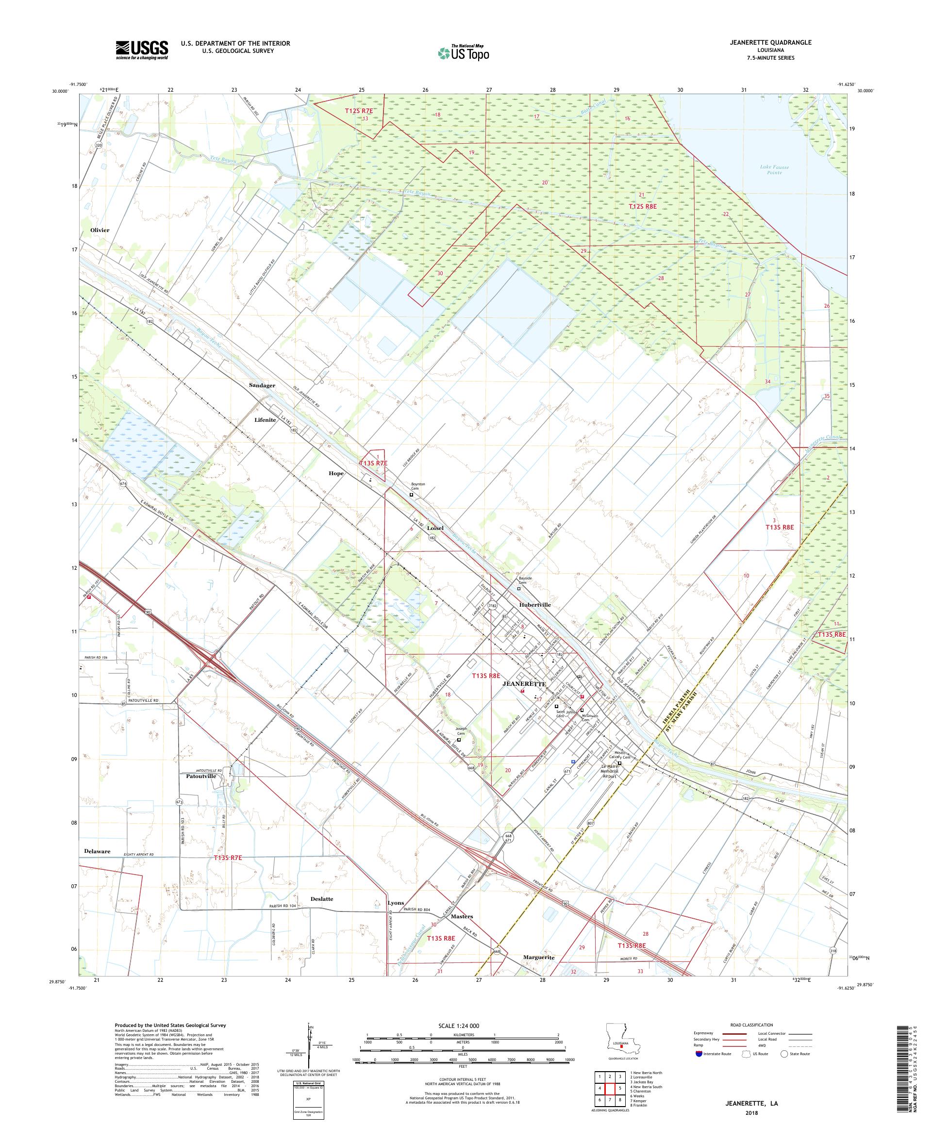 MyTopo Jeanerette, Louisiana USGS Quad Topo Map