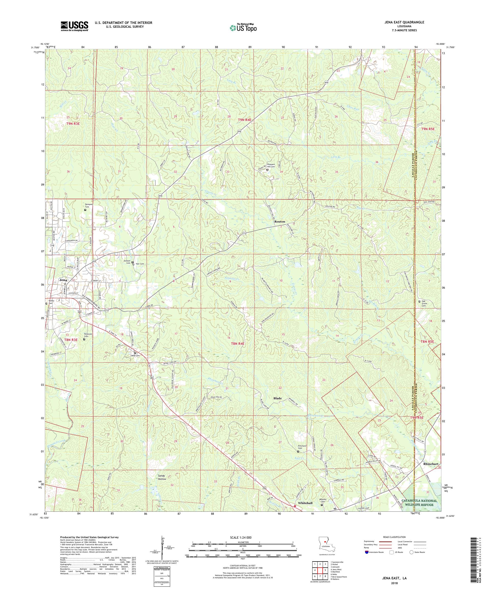 MyTopo Jena East, Louisiana USGS Quad Topo Map