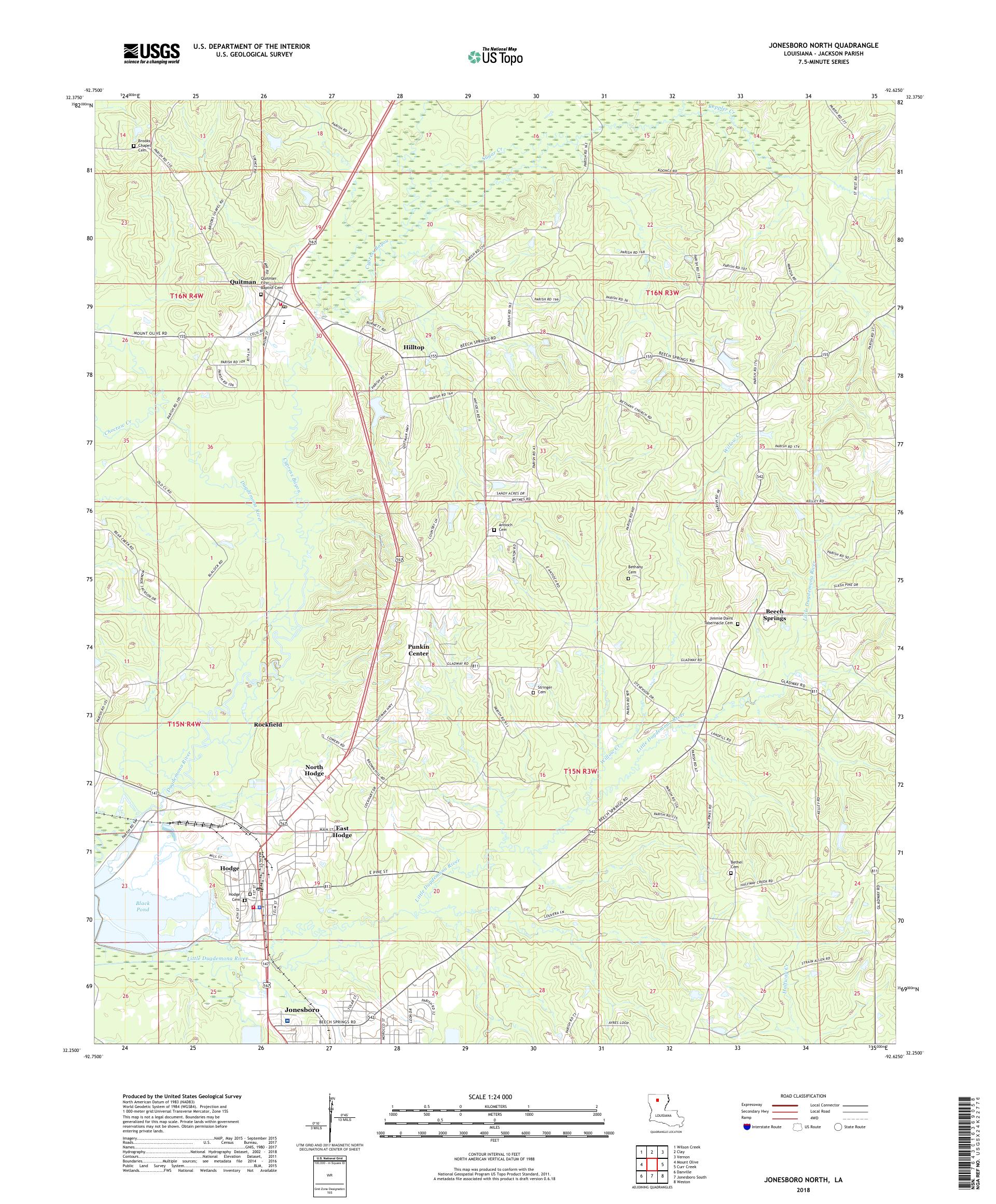 MyTopo Jonesboro North, Louisiana USGS Quad Topo Map