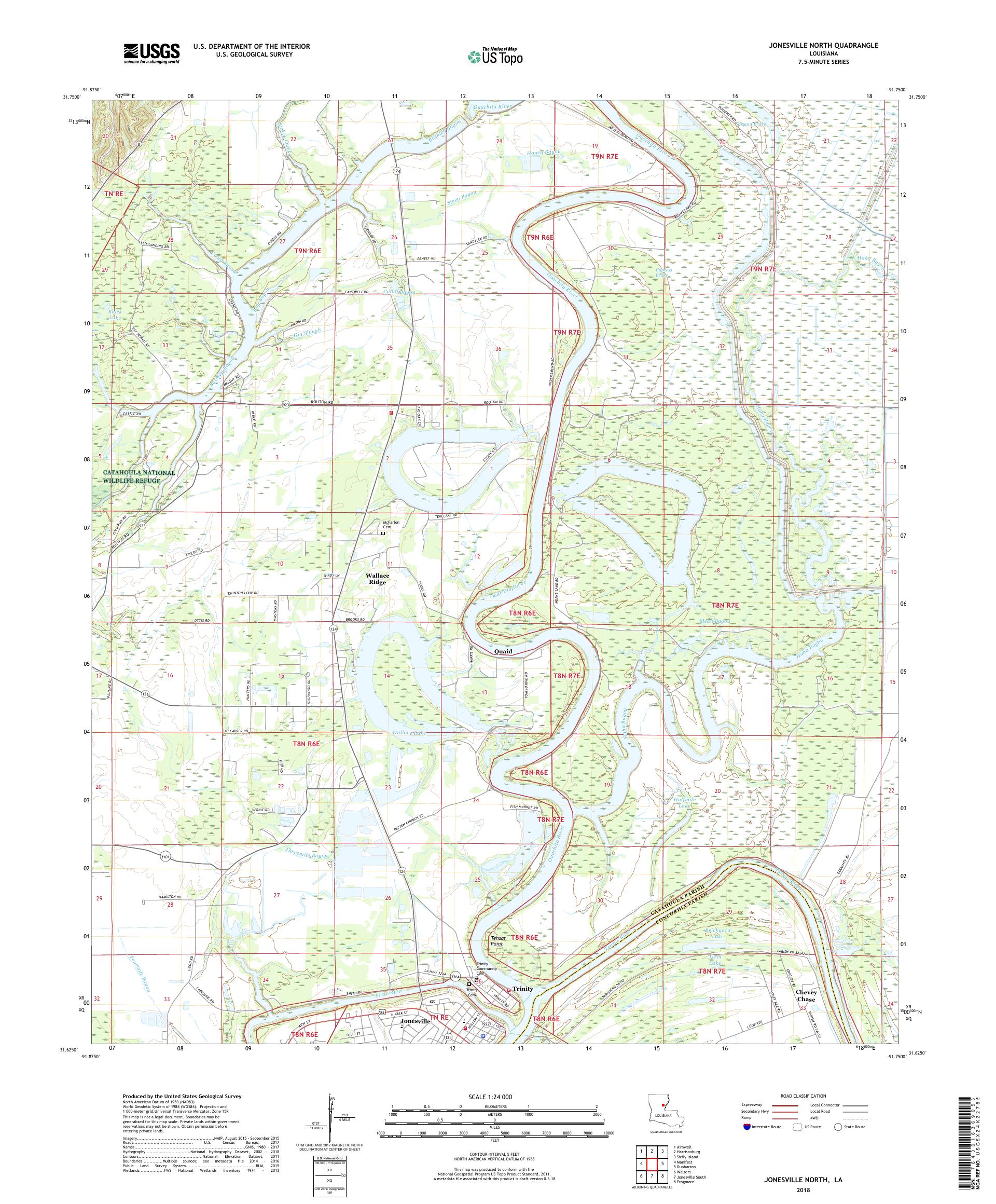 MyTopo Jonesville North, Louisiana USGS Quad Topo Map