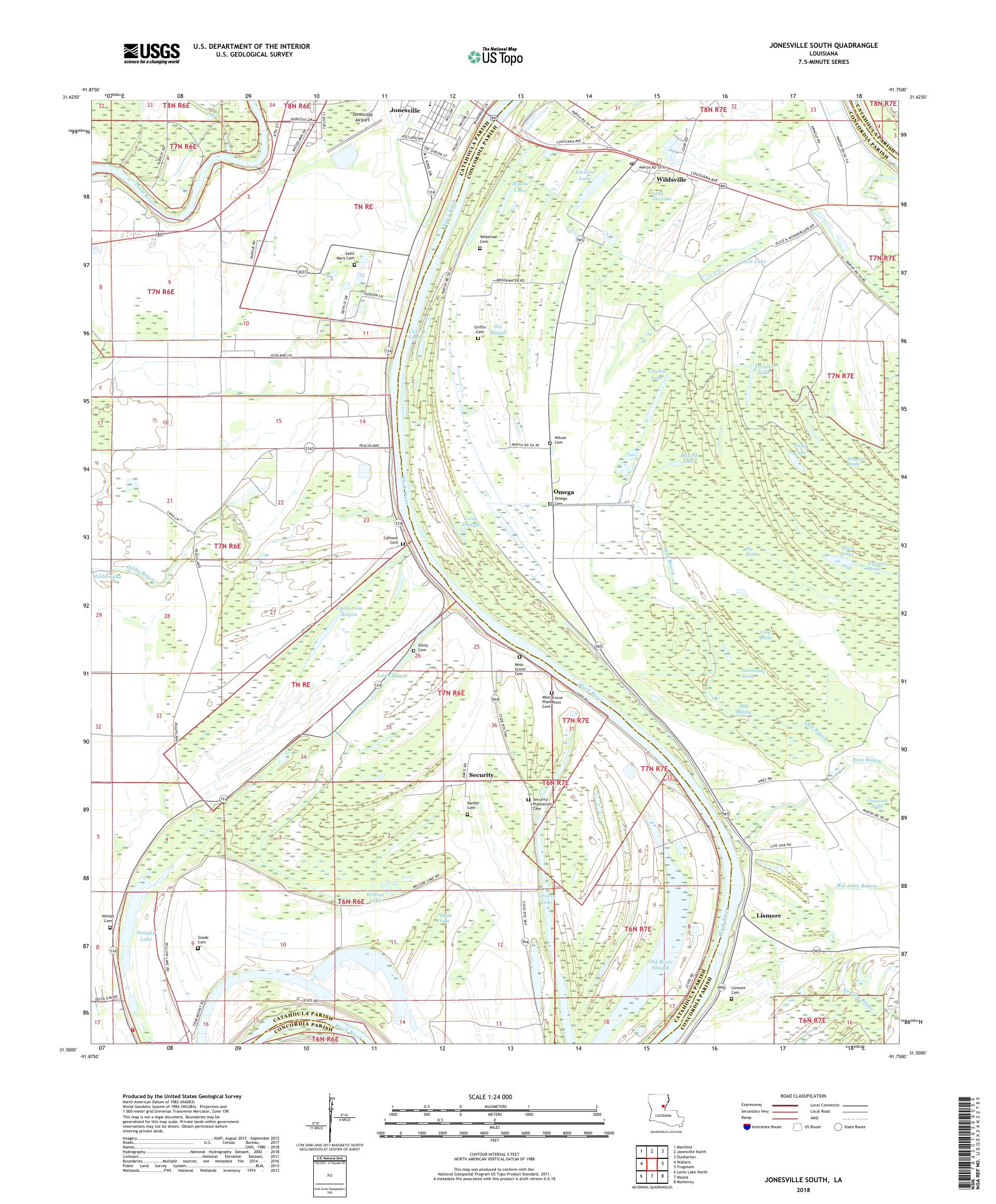 MyTopo Jonesville South, Louisiana USGS Quad Topo Map