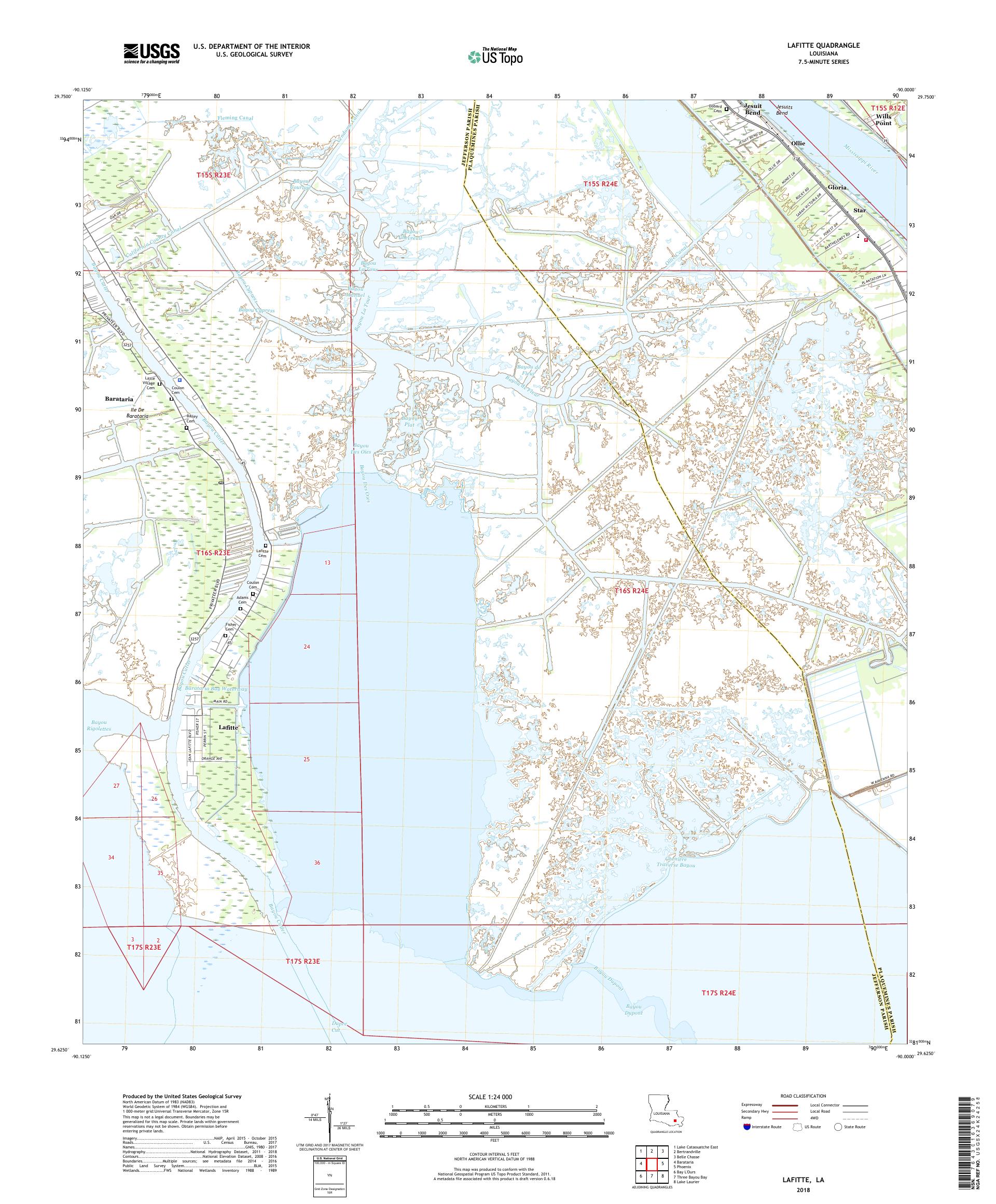 MyTopo Lafitte, Louisiana USGS Quad Topo Map