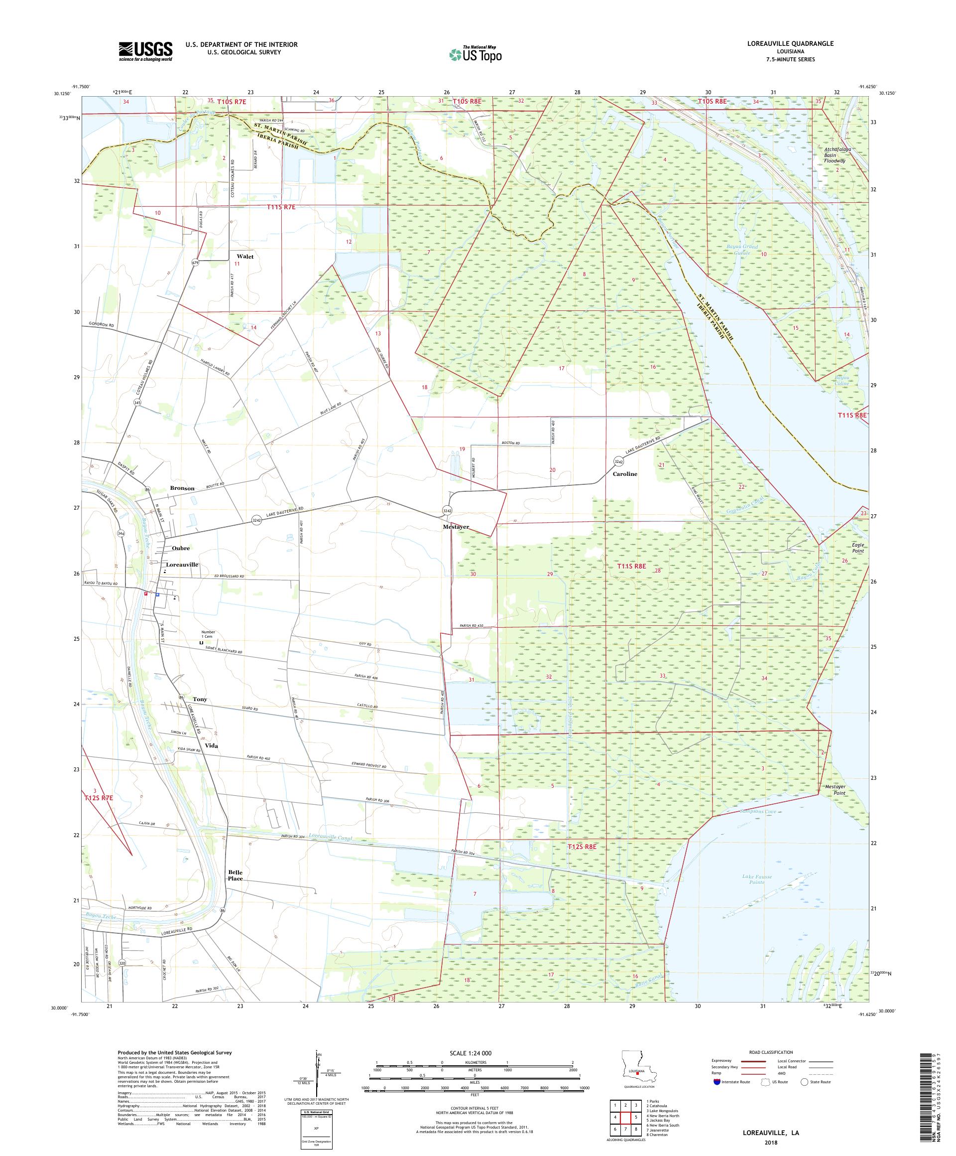 MyTopo Loreauville, Louisiana USGS Quad Topo Map