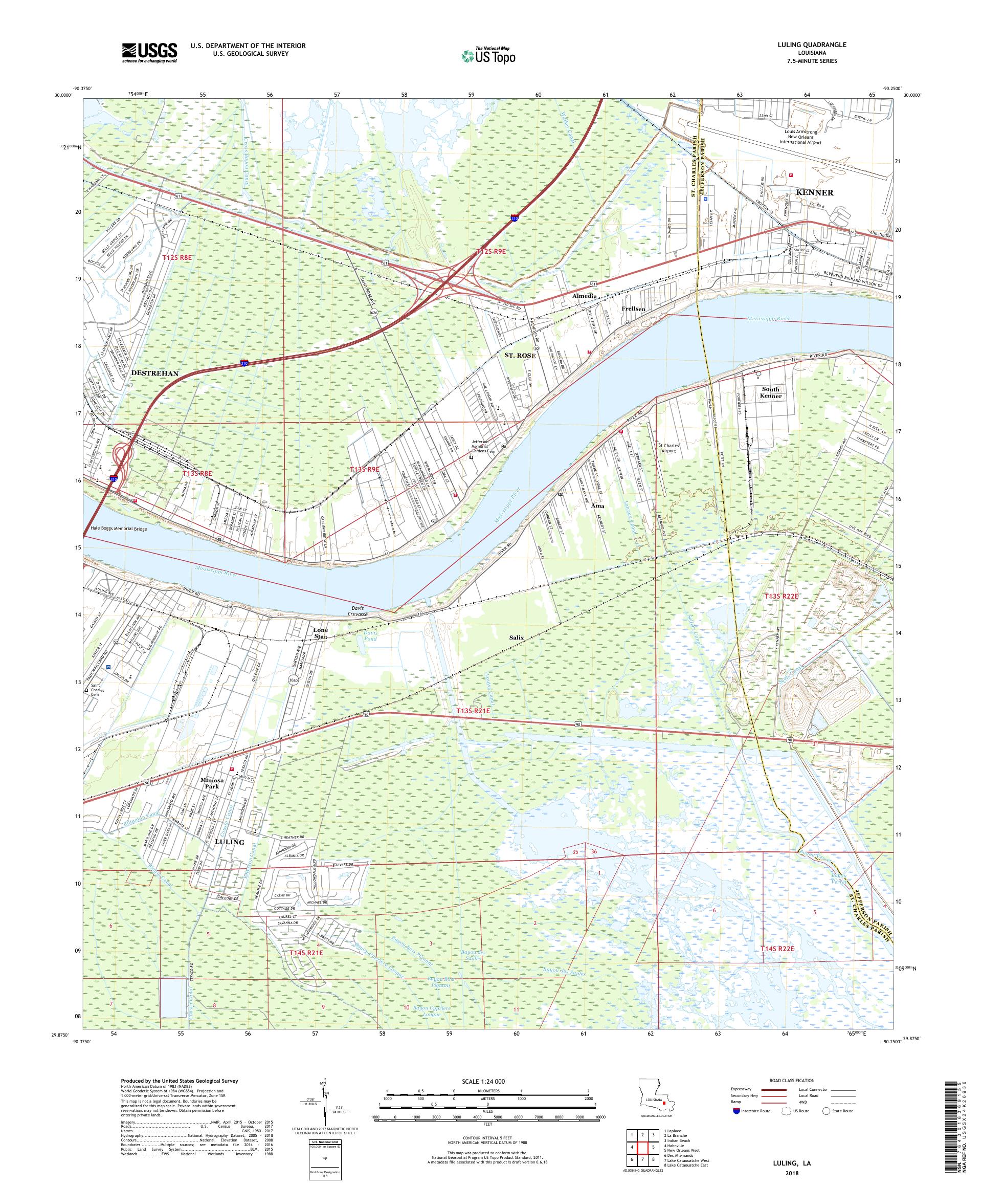 MyTopo Luling, Louisiana USGS Quad Topo Map