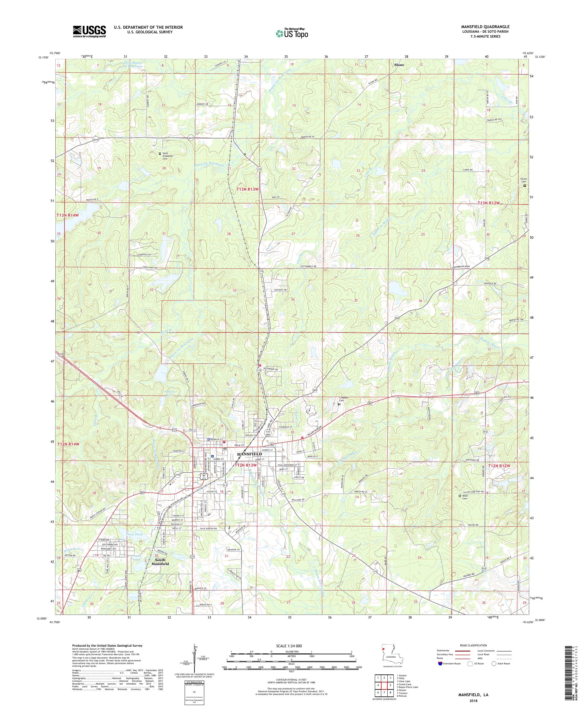 MyTopo Mansfield, Louisiana USGS Quad Topo Map