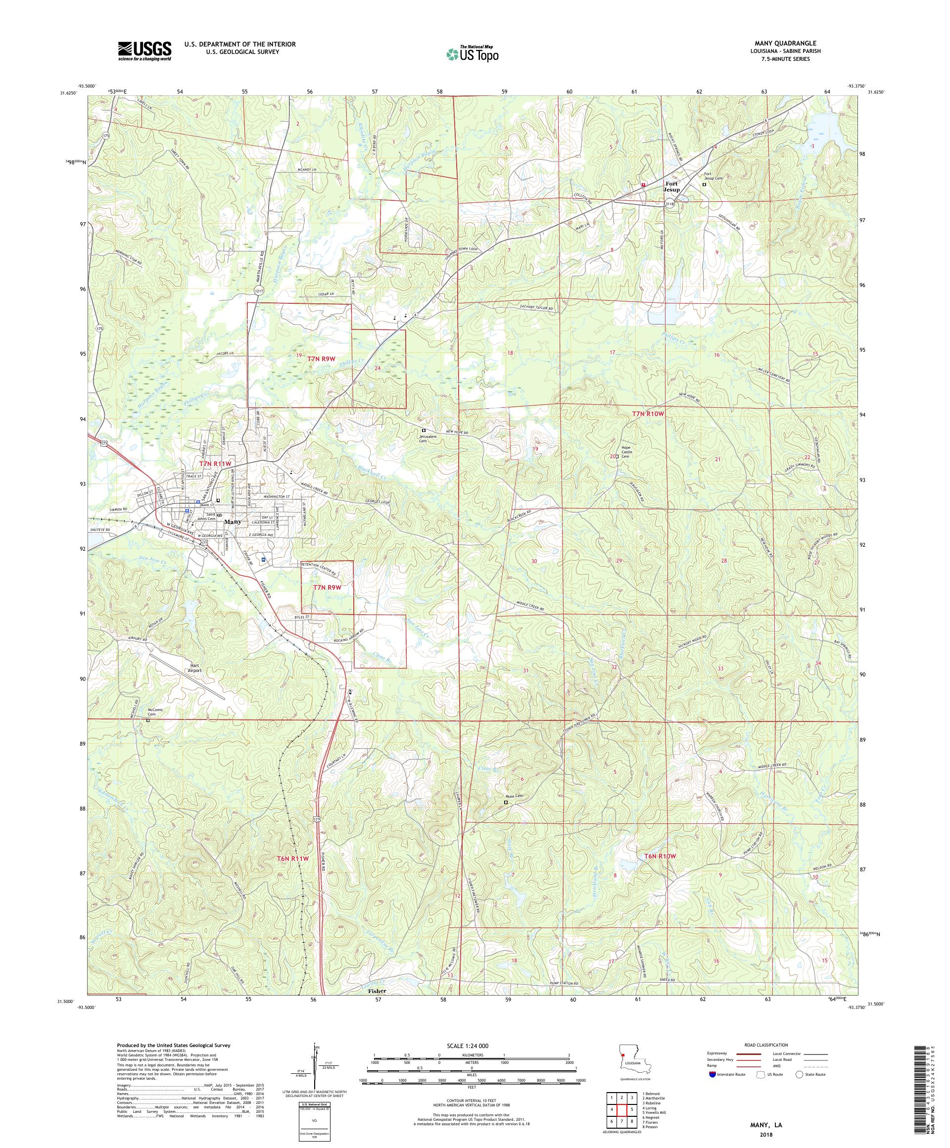 MyTopo Many, Louisiana USGS Quad Topo Map
