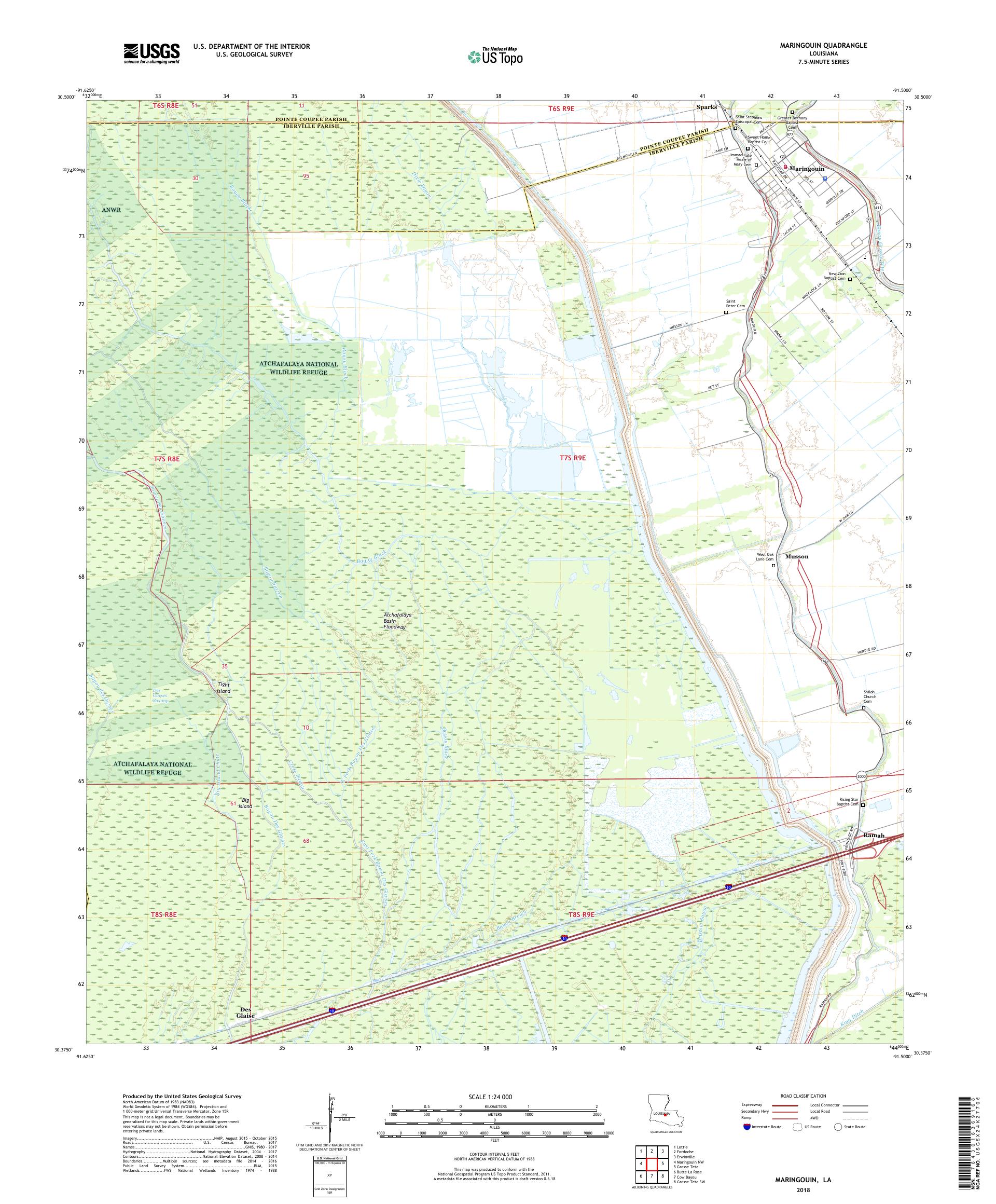 MyTopo Maringouin, Louisiana USGS Quad Topo Map
