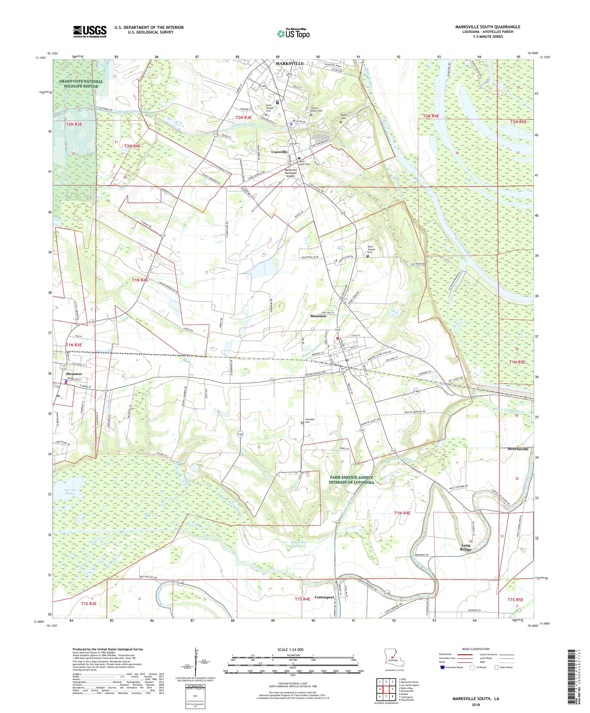 MyTopo Marksville South, Louisiana USGS Quad Topo Map