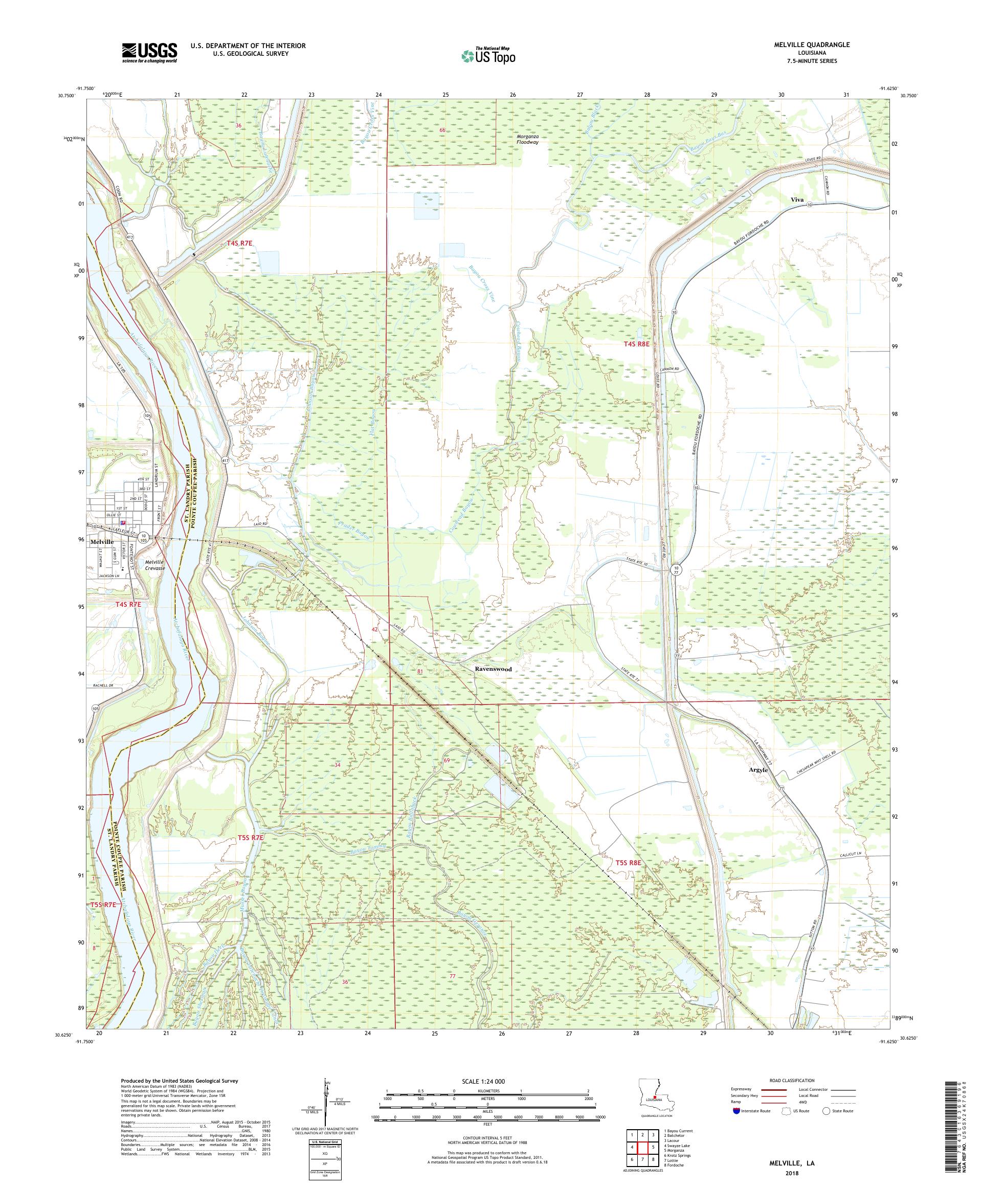 MyTopo Melville, Louisiana USGS Quad Topo Map