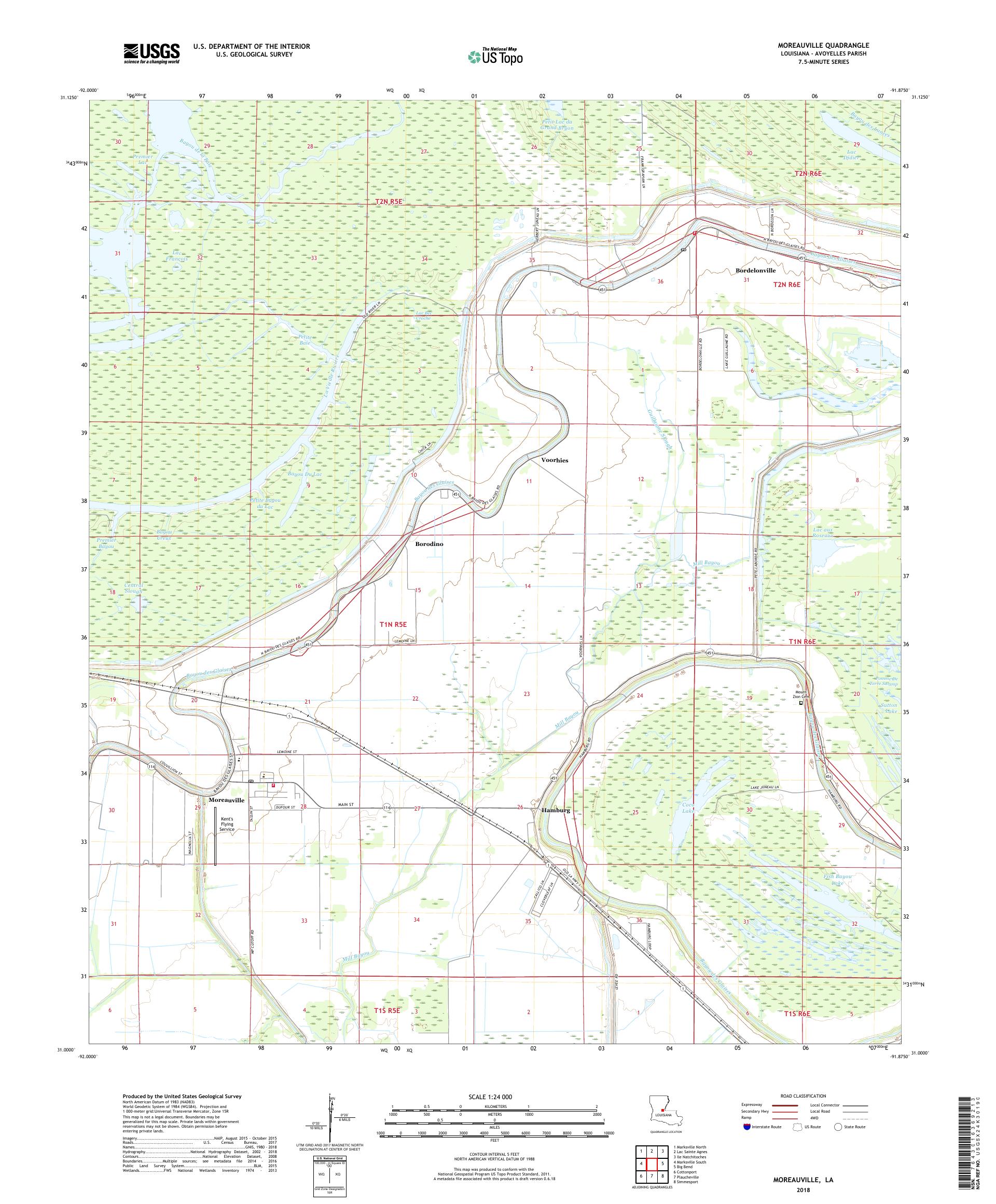 MyTopo Moreauville, Louisiana USGS Quad Topo Map