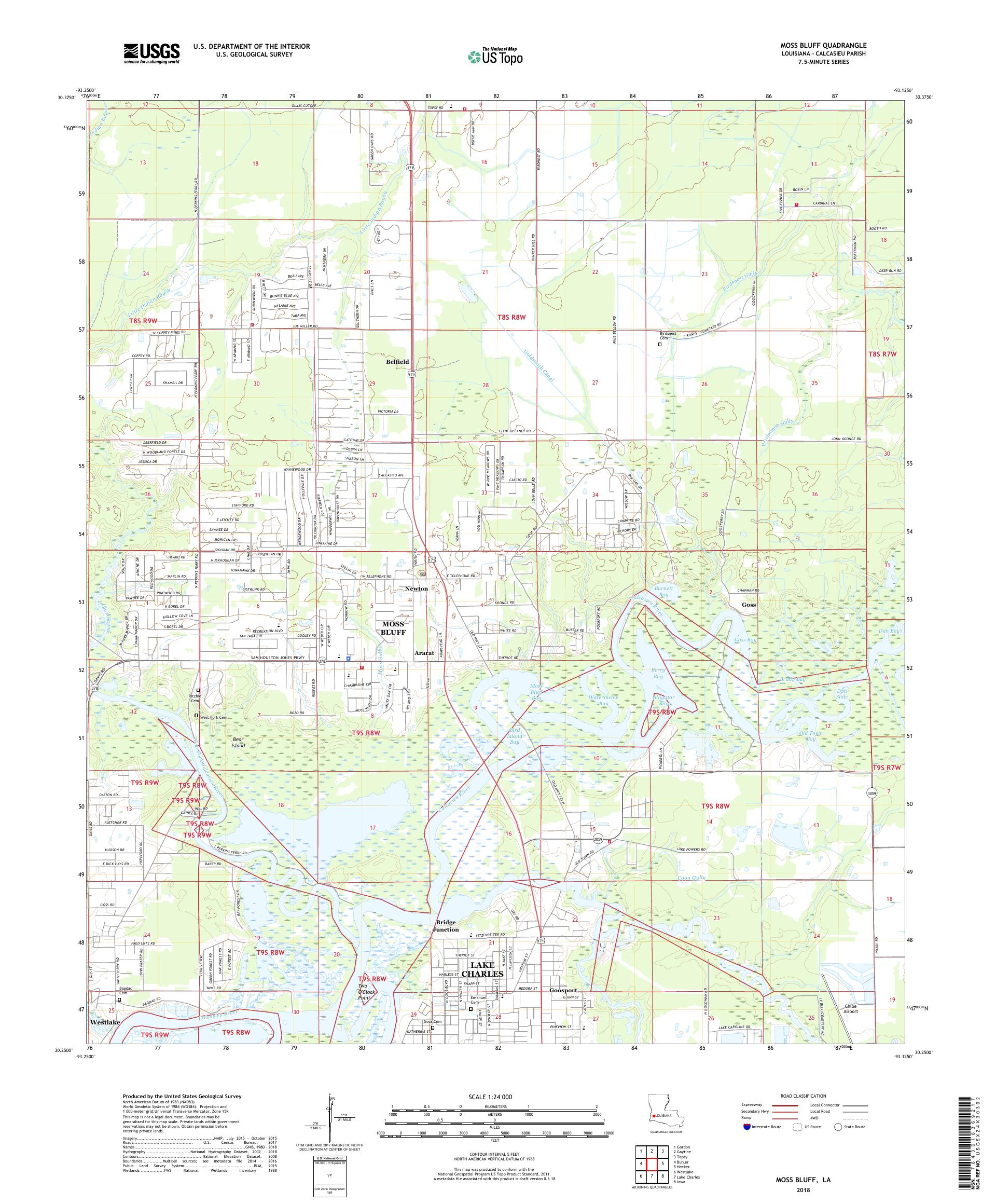 MyTopo Moss Bluff, Louisiana USGS Quad Topo Map