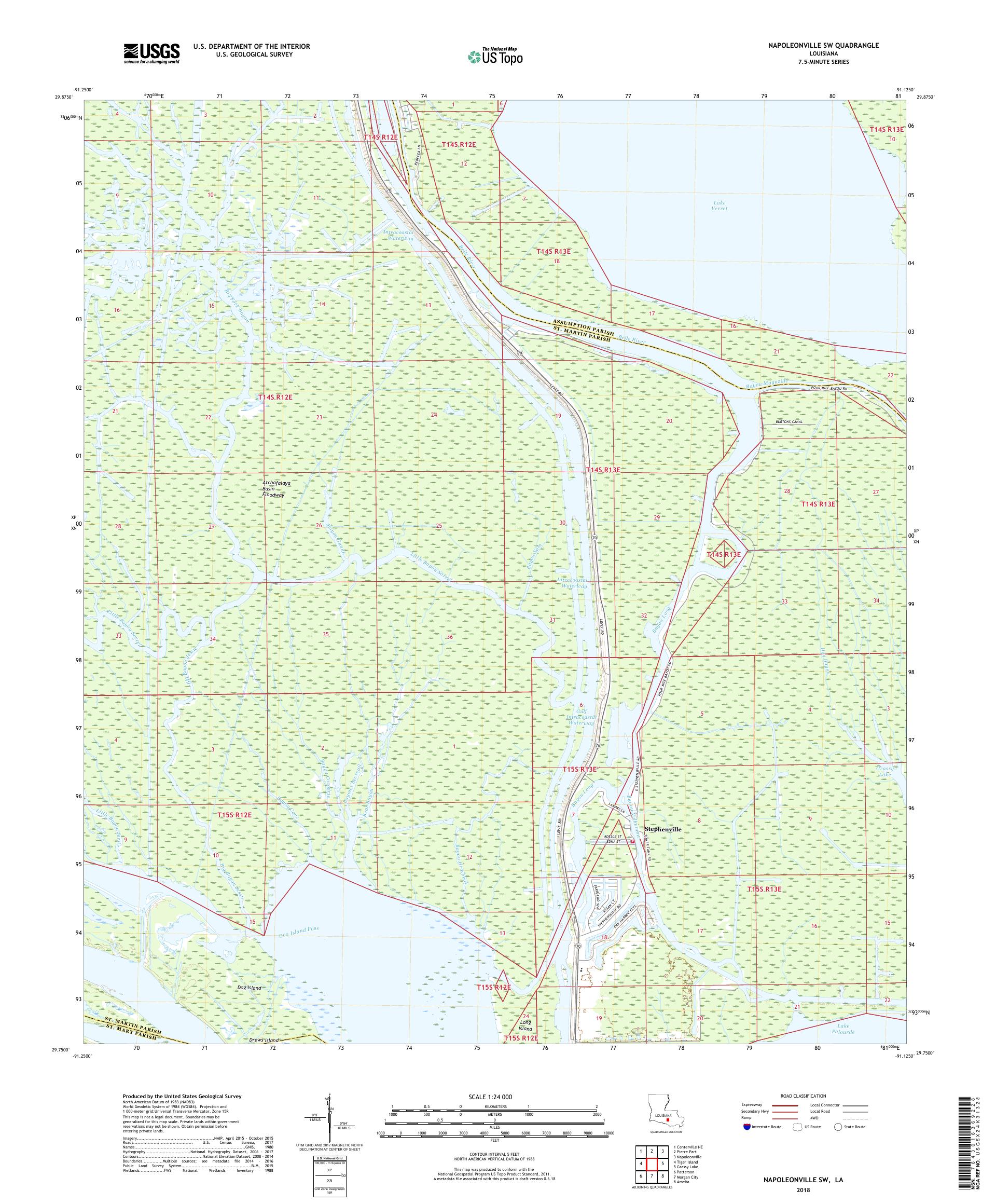 MyTopo Napoleonville SW, Louisiana USGS Quad Topo Map