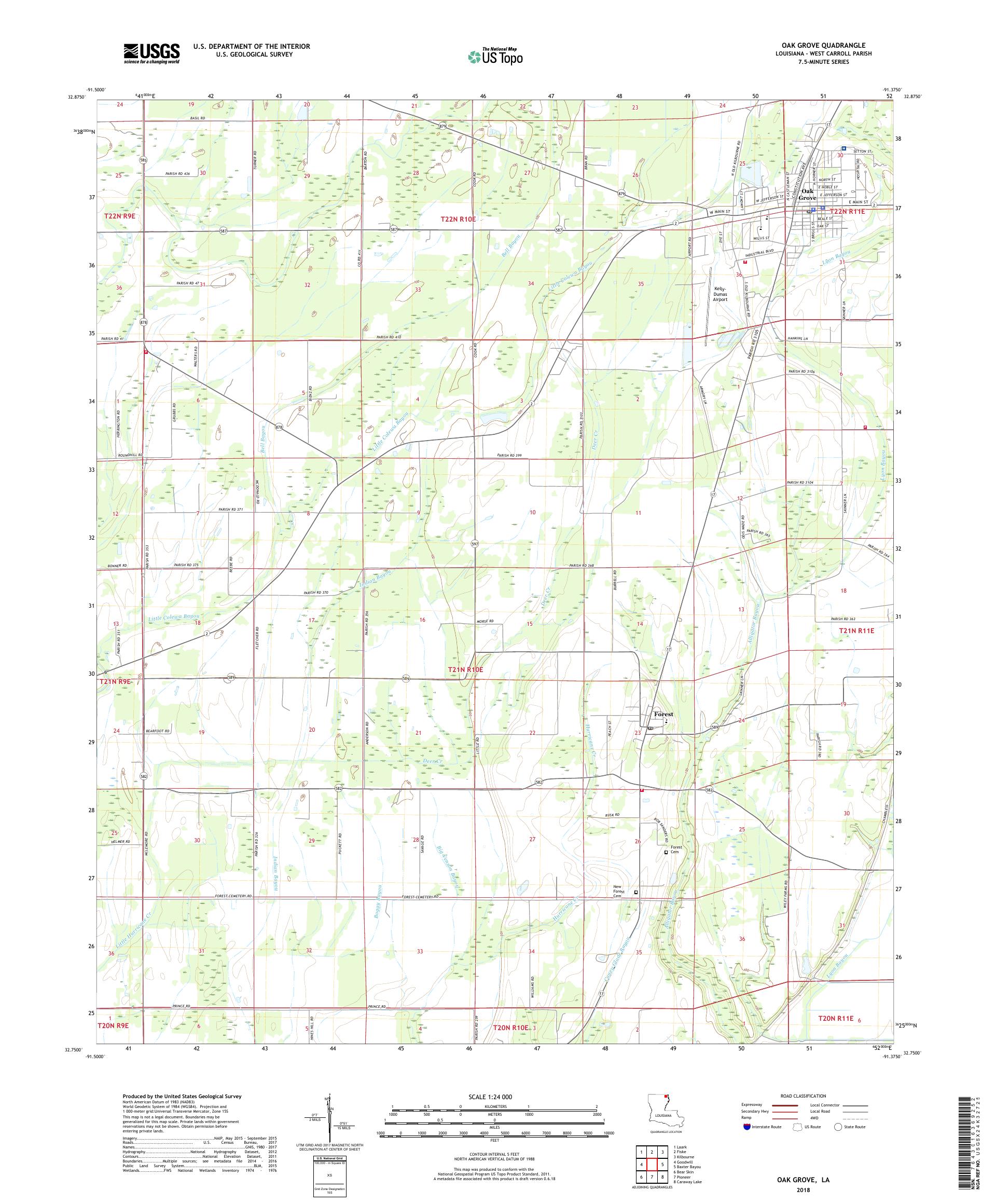 MyTopo Oak Grove, Louisiana USGS Quad Topo Map