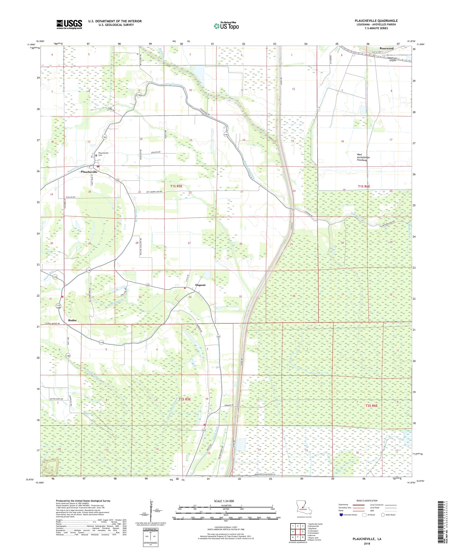 MyTopo Plaucheville, Louisiana USGS Quad Topo Map