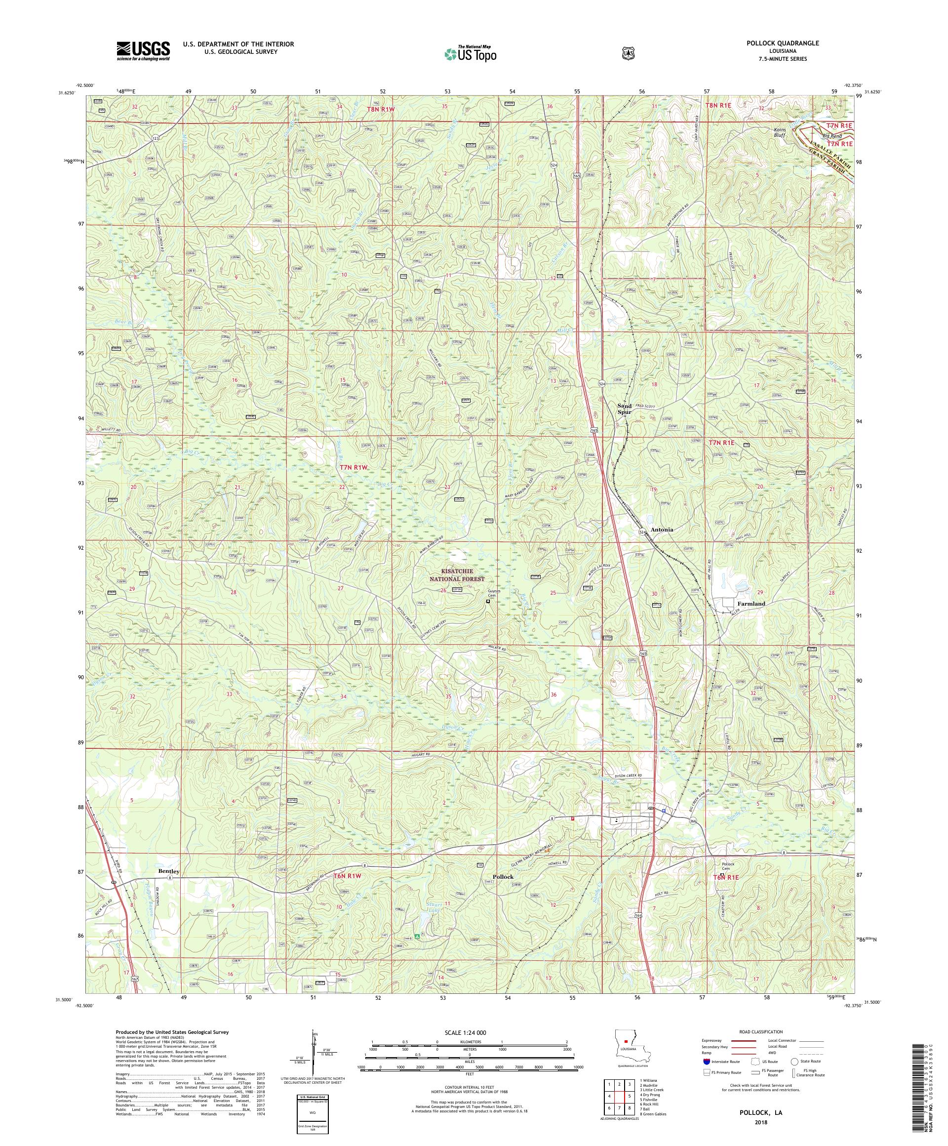 MyTopo Pollock, Louisiana USGS Quad Topo Map