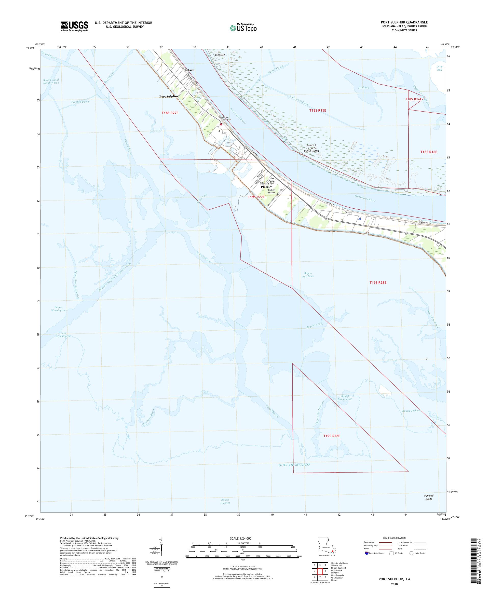 MyTopo Port Sulphur, Louisiana USGS Quad Topo Map