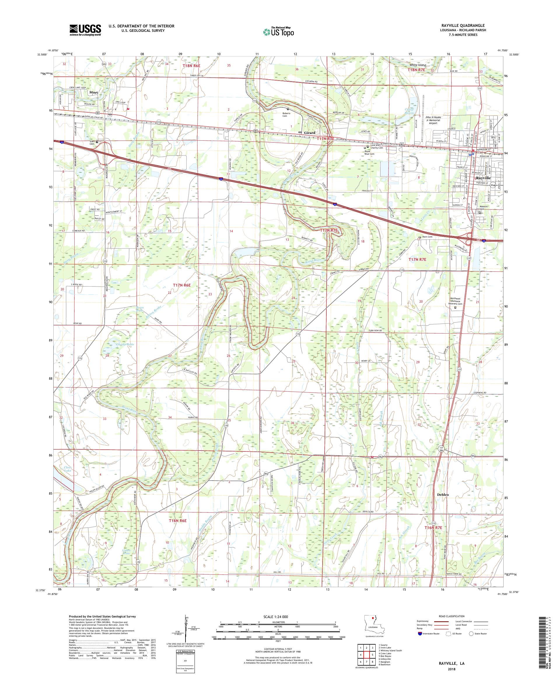 MyTopo Rayville, Louisiana USGS Quad Topo Map
