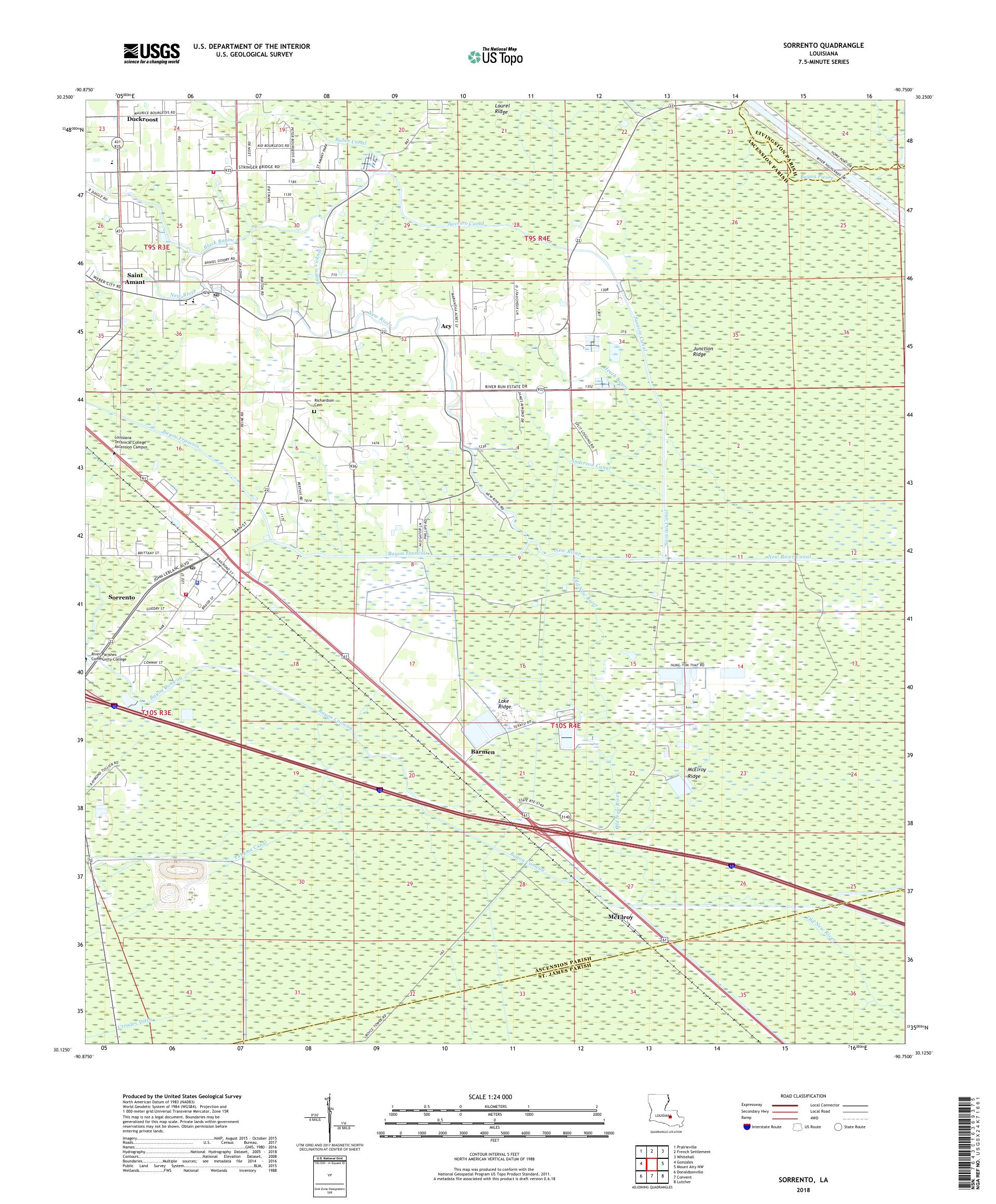 MyTopo Sorrento, Louisiana USGS Quad Topo Map