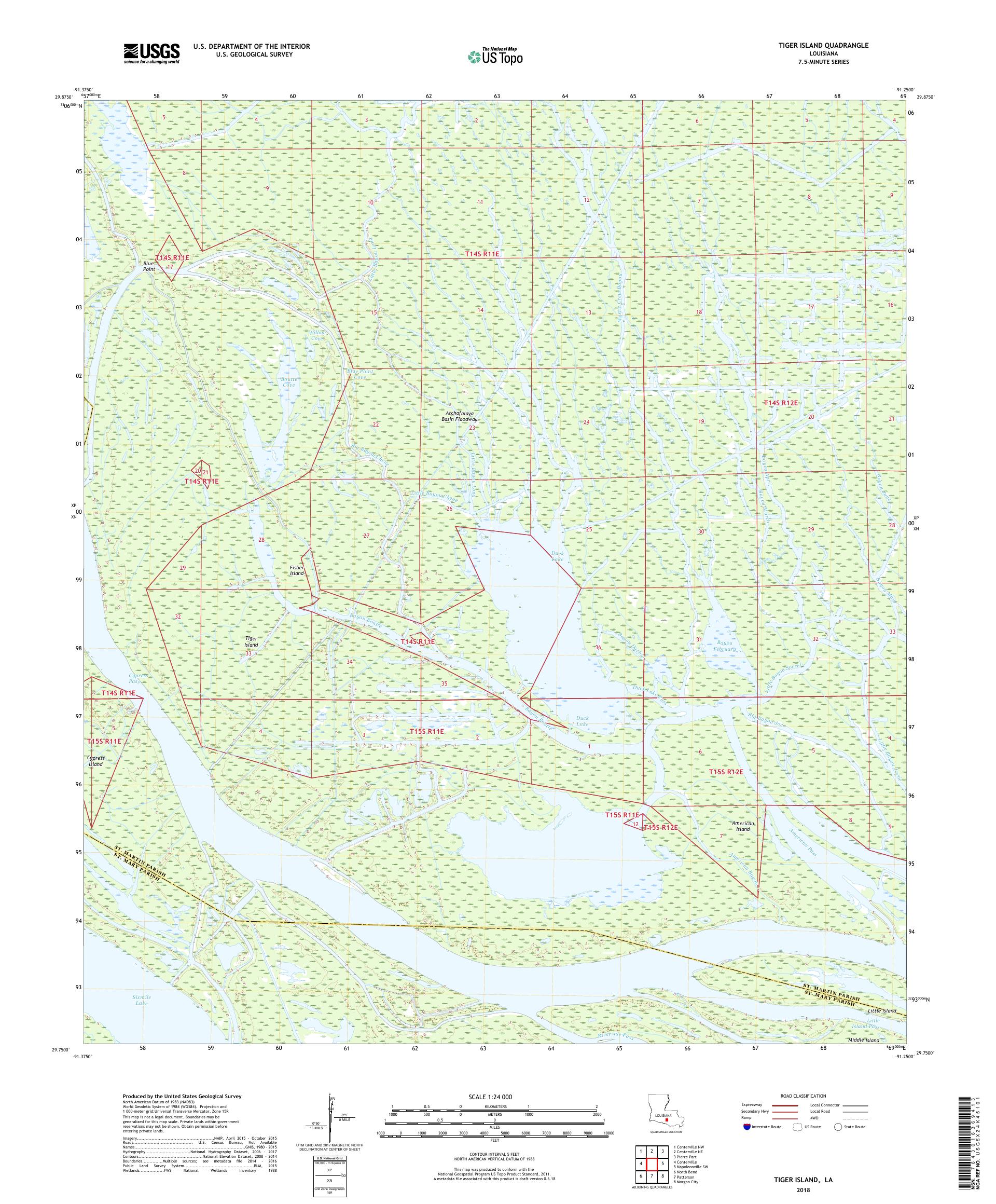 MyTopo Tiger Island, Louisiana USGS Quad Topo Map