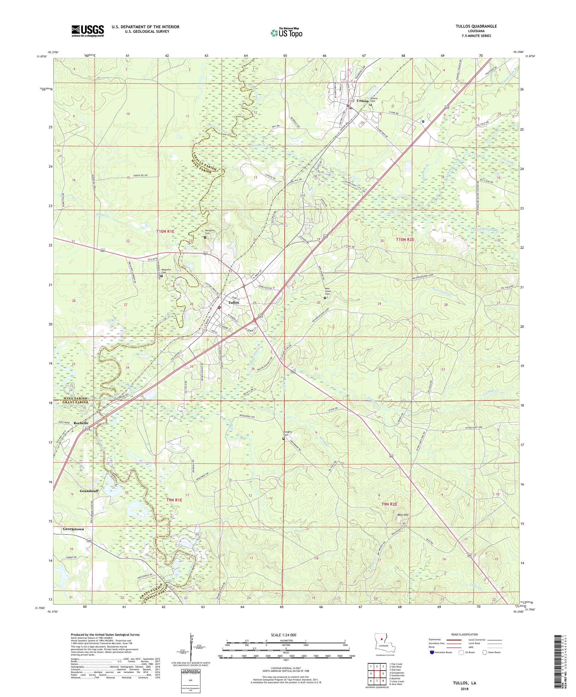 MyTopo Tullos, Louisiana USGS Quad Topo Map