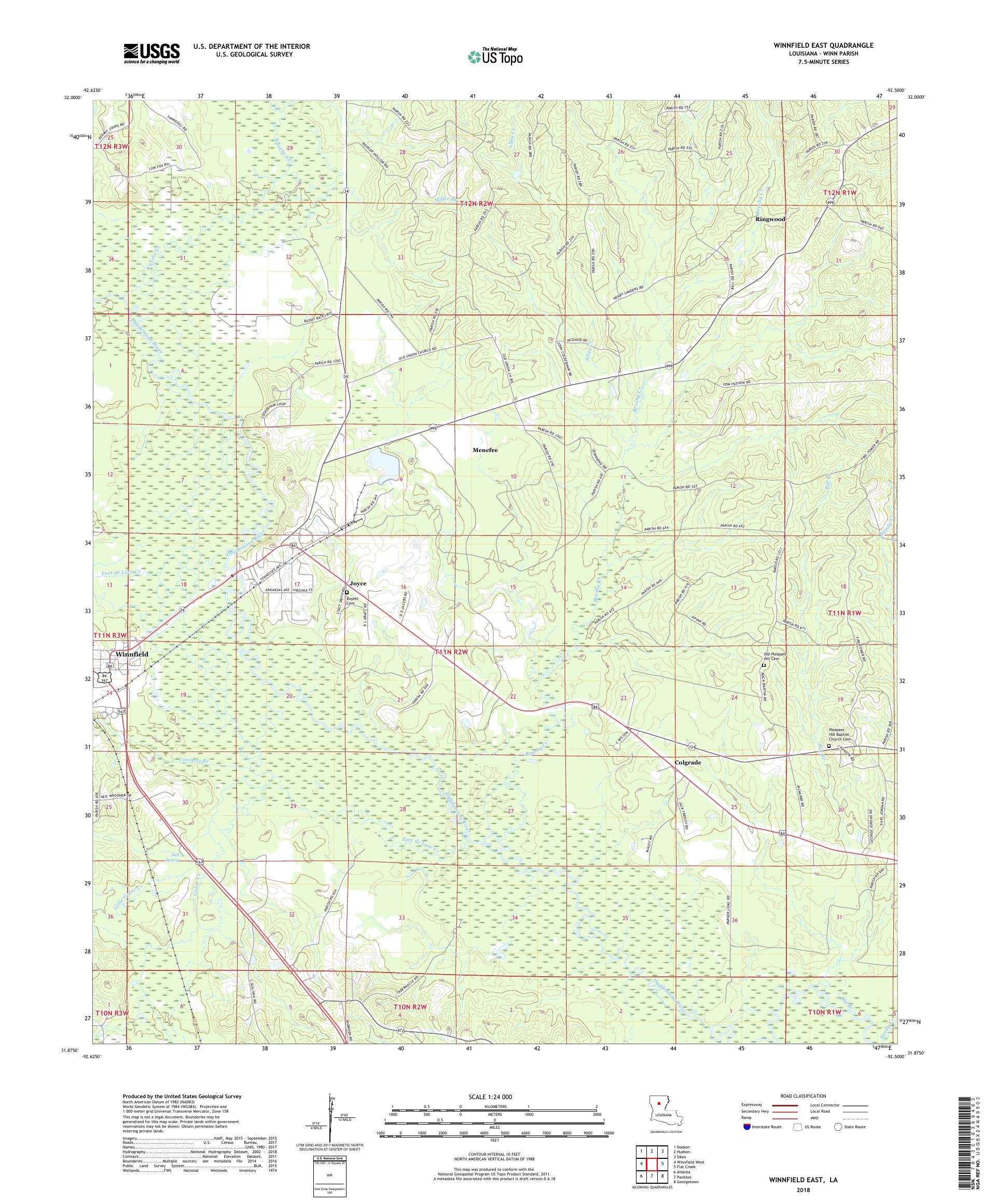 MyTopo Winnfield East, Louisiana USGS Quad Topo Map