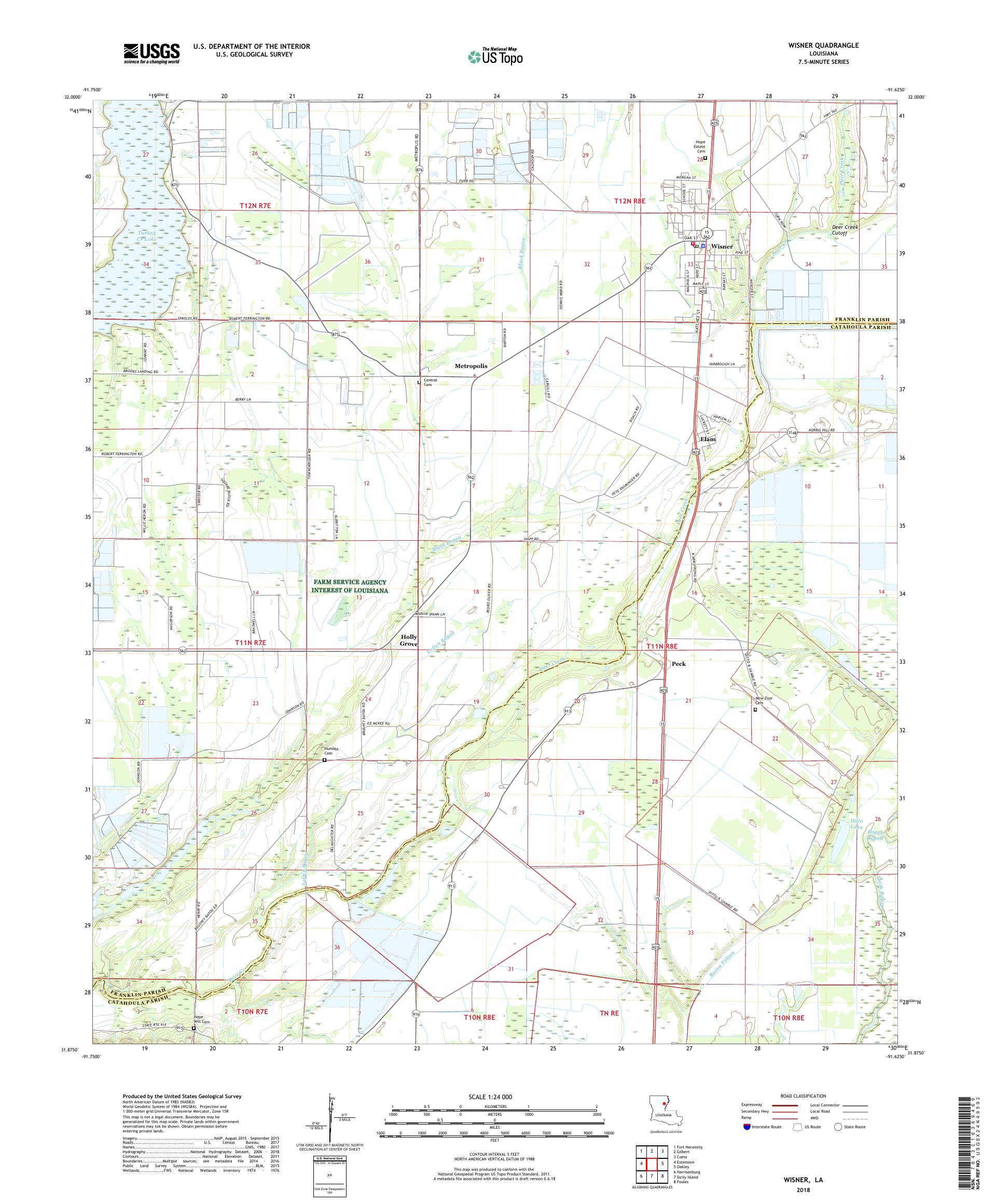 MyTopo Wisner, Louisiana USGS Quad Topo Map