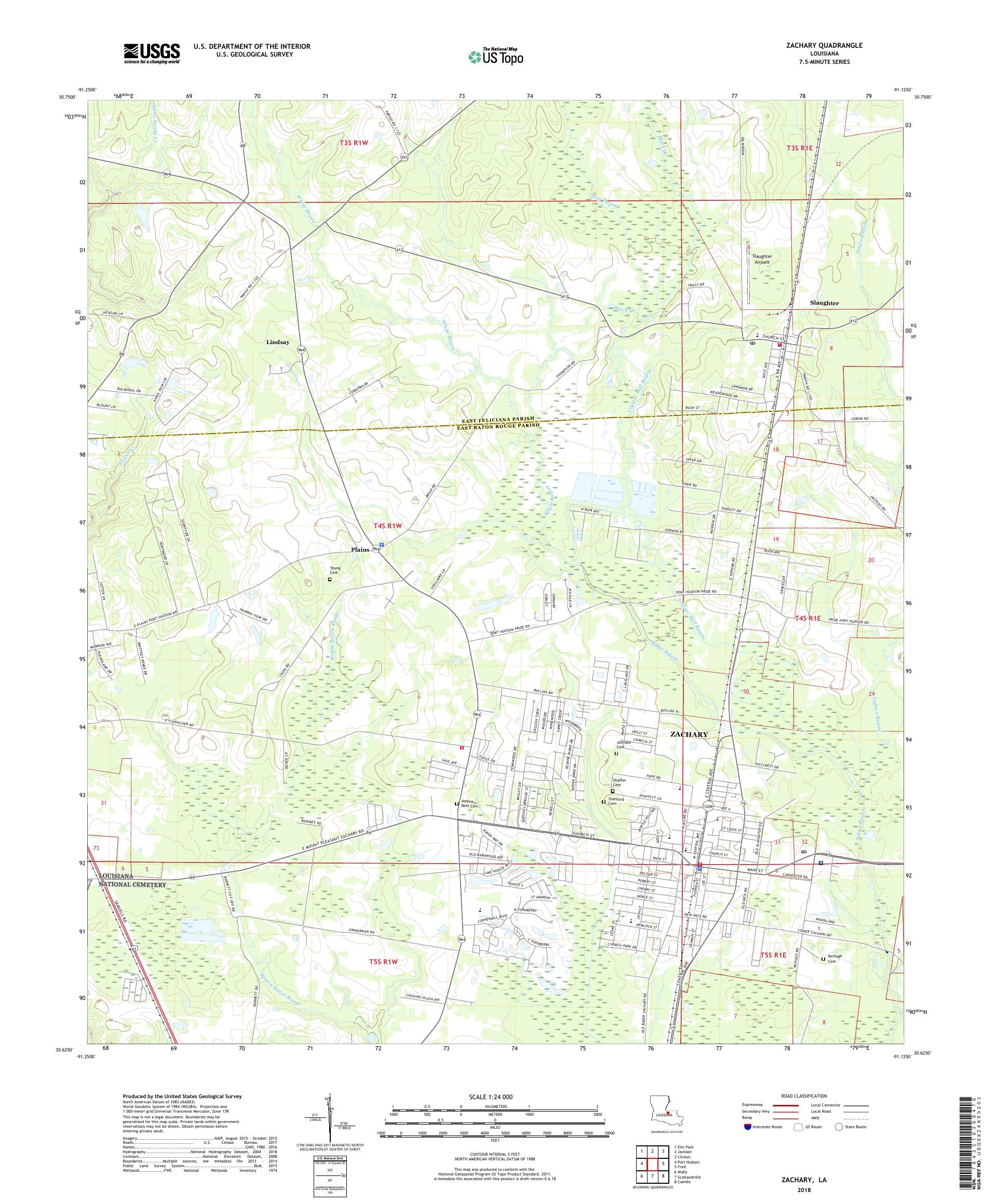 MyTopo Zachary, Louisiana USGS Quad Topo Map