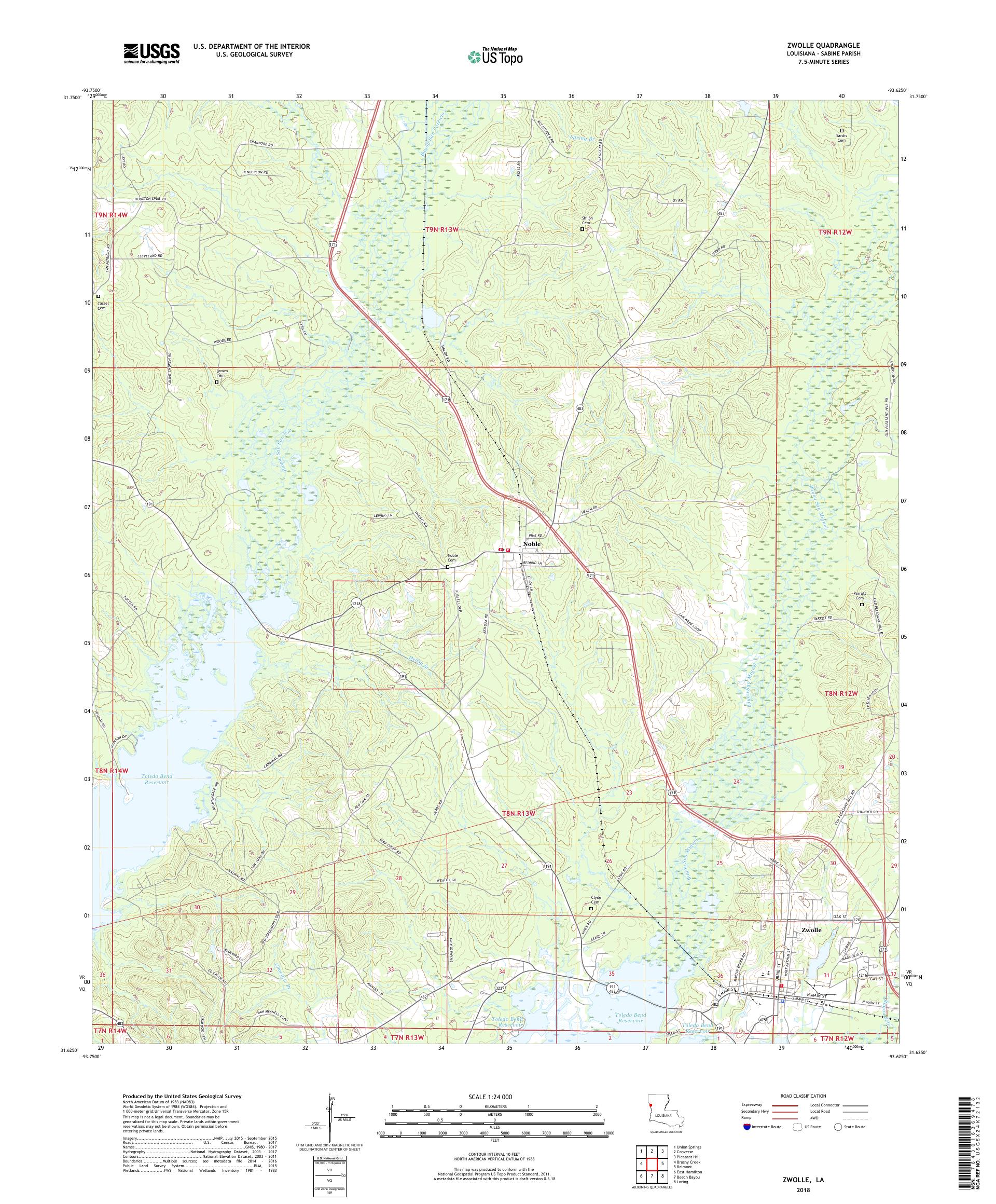 MyTopo Zwolle, Louisiana USGS Quad Topo Map