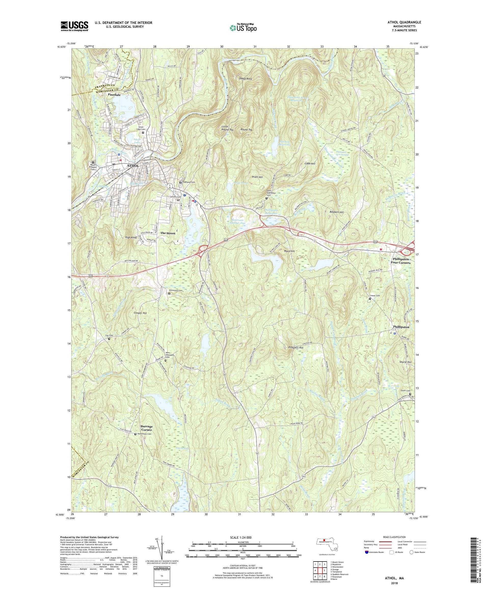 MyTopo Athol, Massachusetts USGS Quad Topo Map