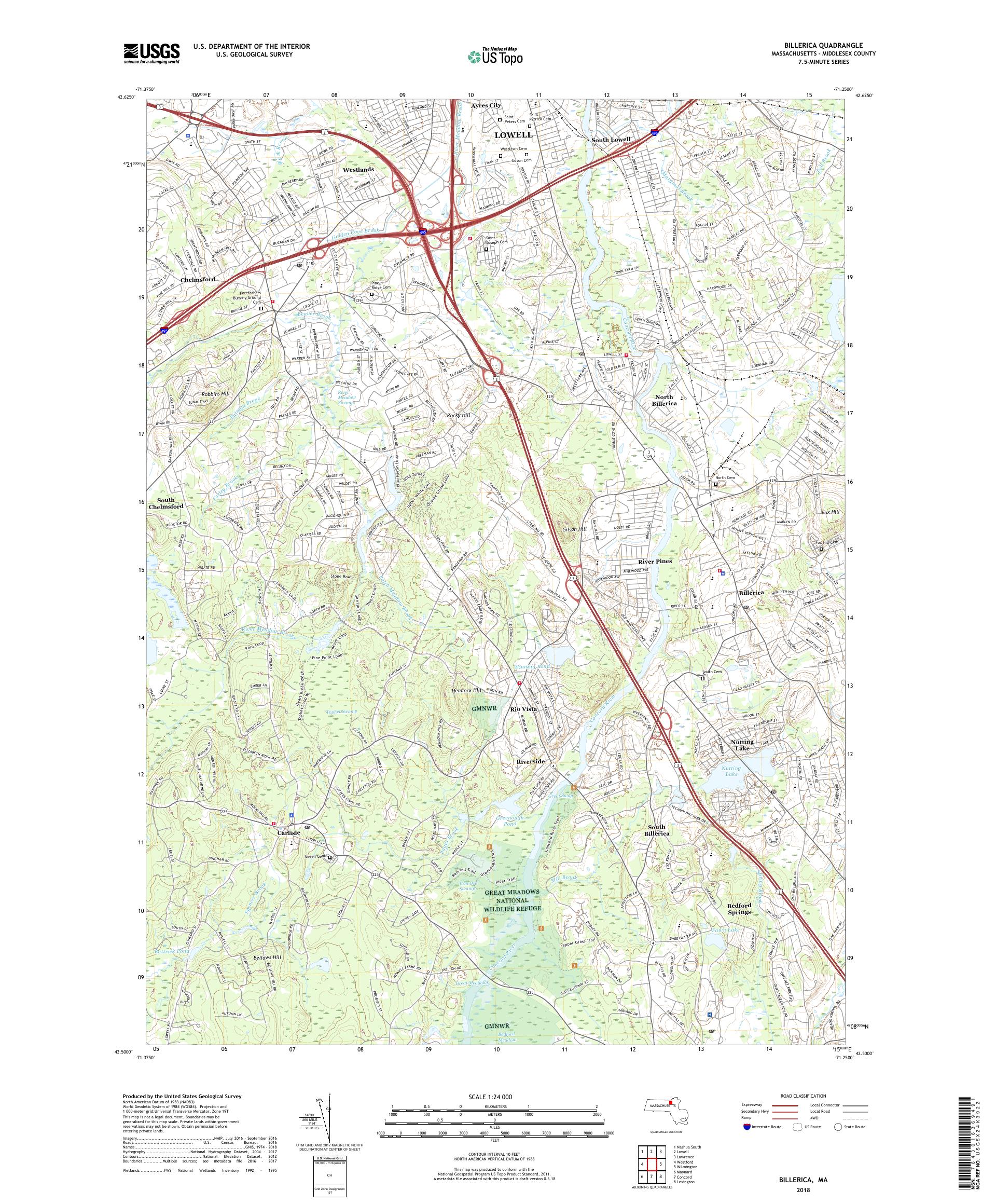 MyTopo Billerica, Massachusetts USGS Quad Topo Map