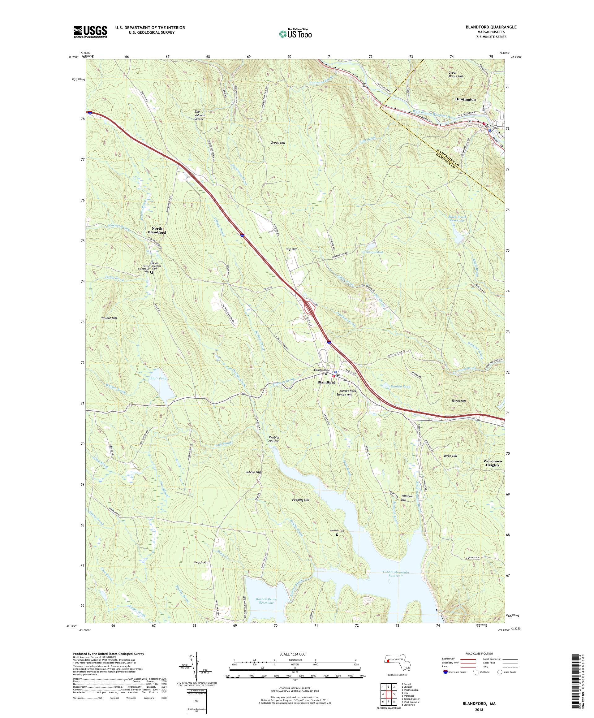 MyTopo Blandford, Massachusetts USGS Quad Topo Map
