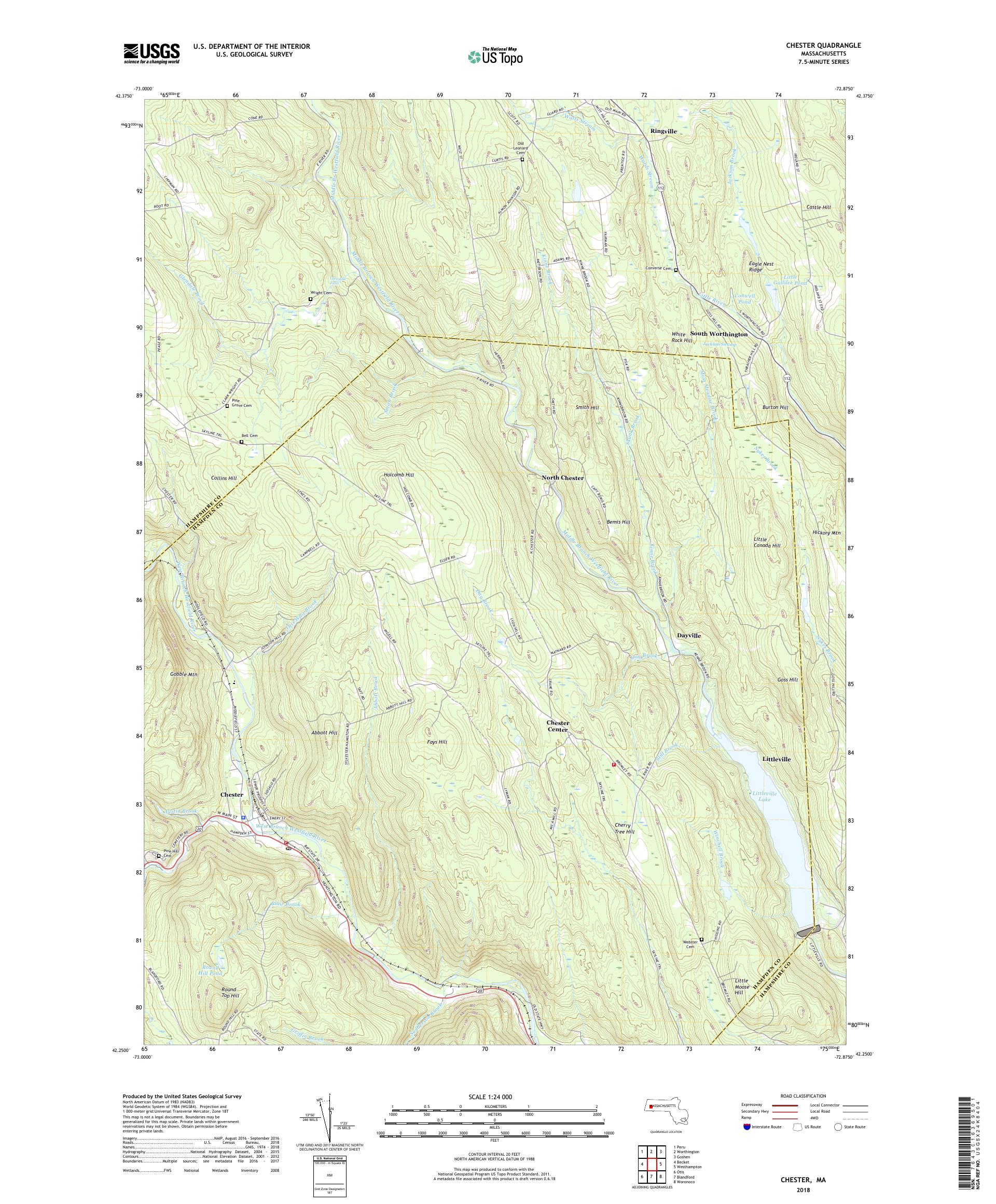 MyTopo Chester, Massachusetts USGS Quad Topo Map