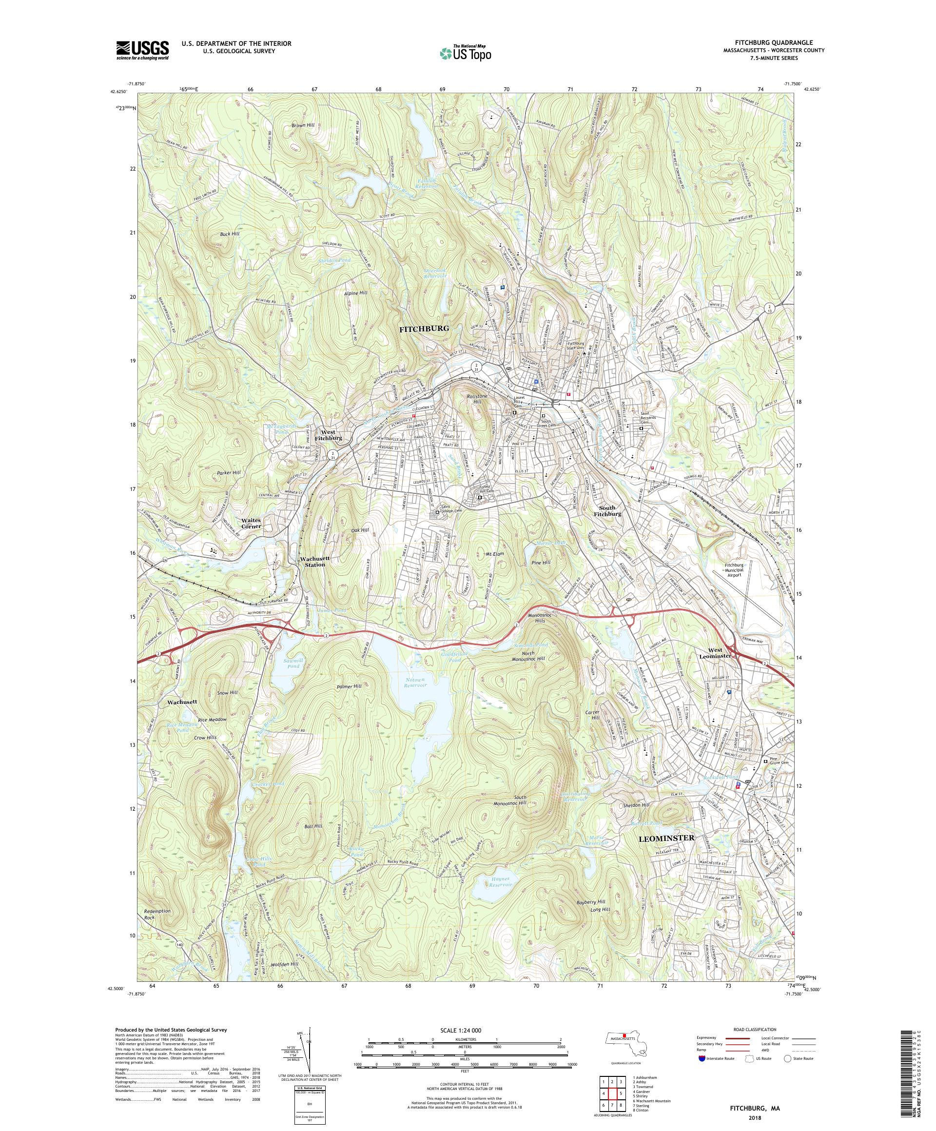 MyTopo Fitchburg, Massachusetts USGS Quad Topo Map