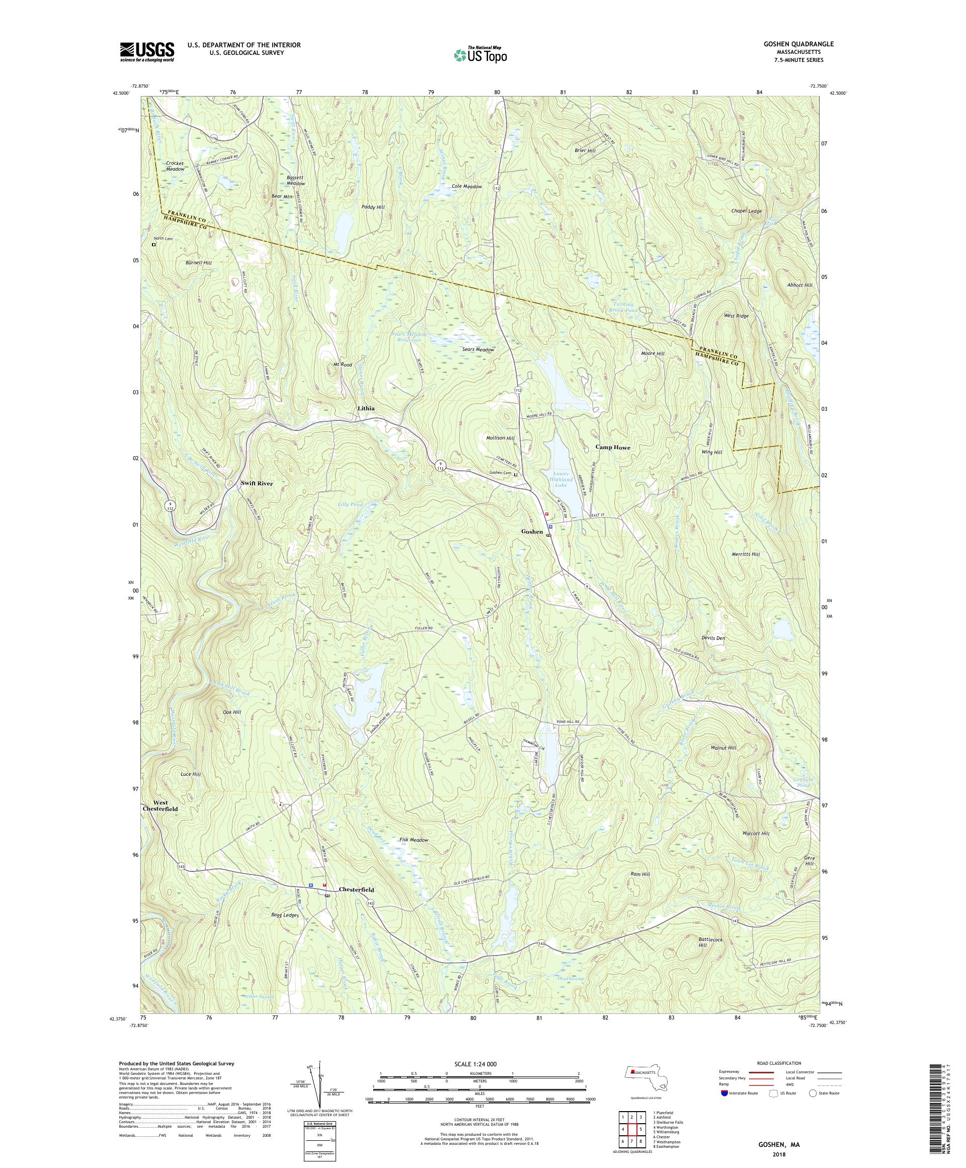 MyTopo Goshen, Massachusetts USGS Quad Topo Map