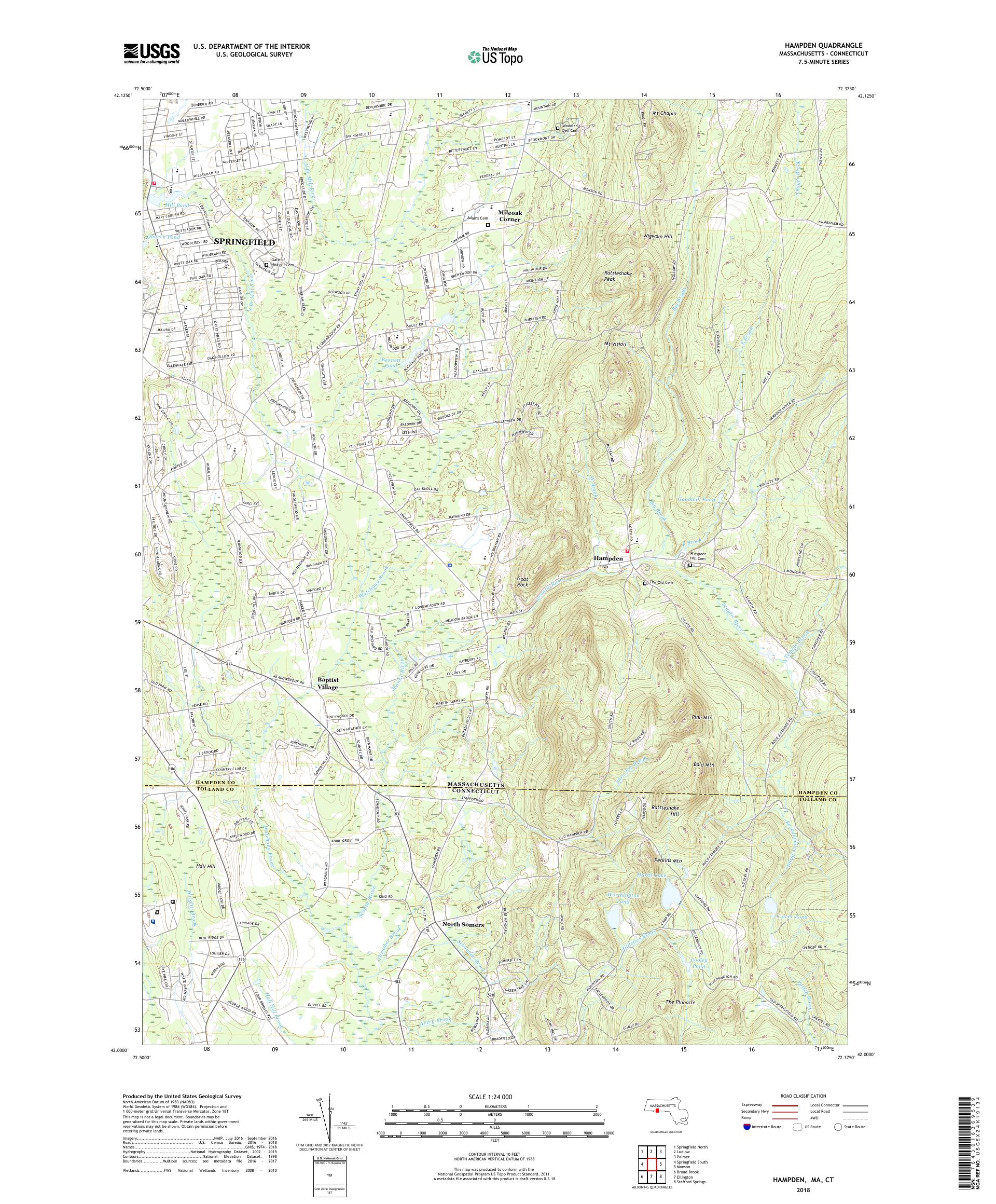 MyTopo Hampden, Massachusetts USGS Quad Topo Map