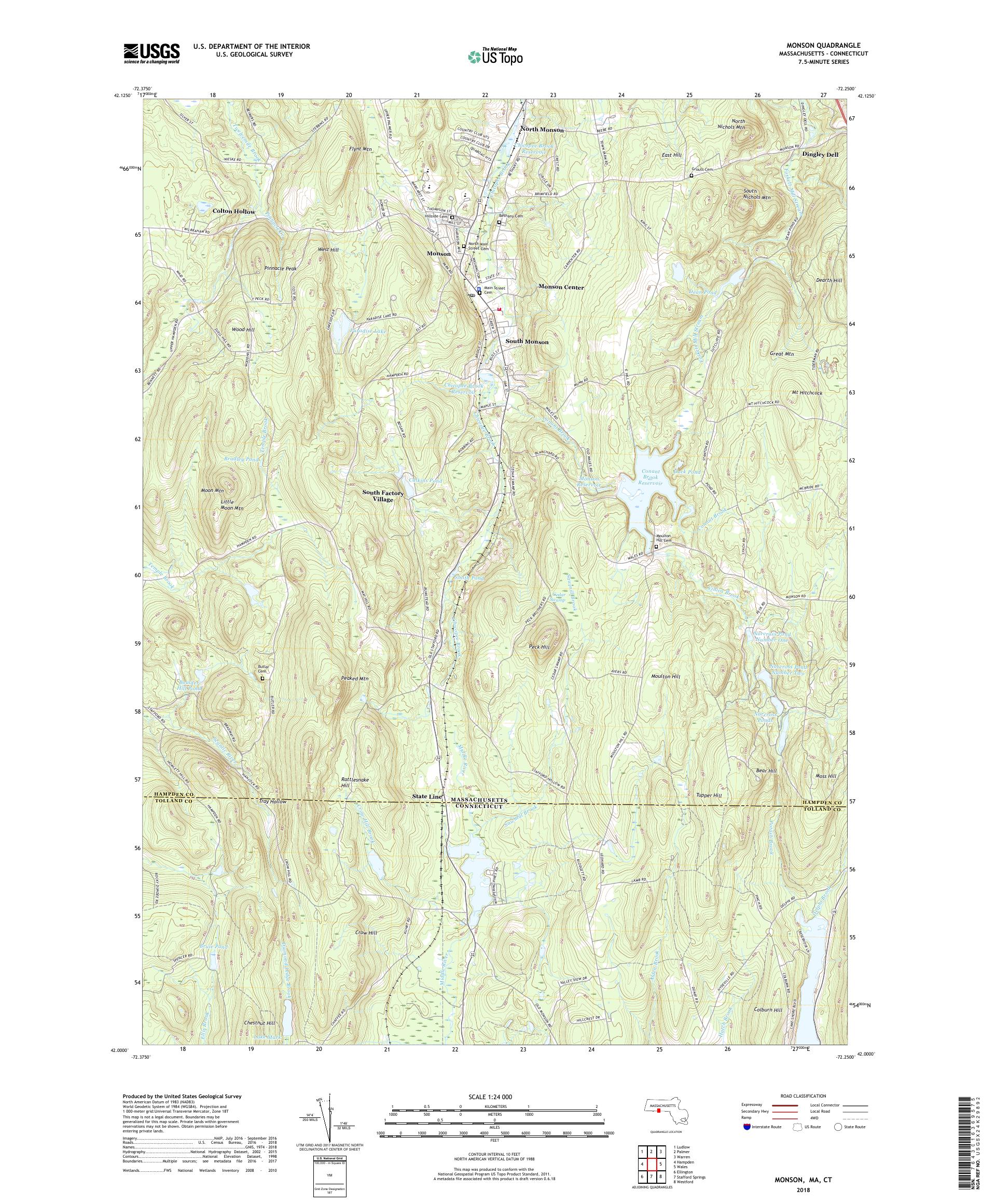 MyTopo Monson, Massachusetts USGS Quad Topo Map