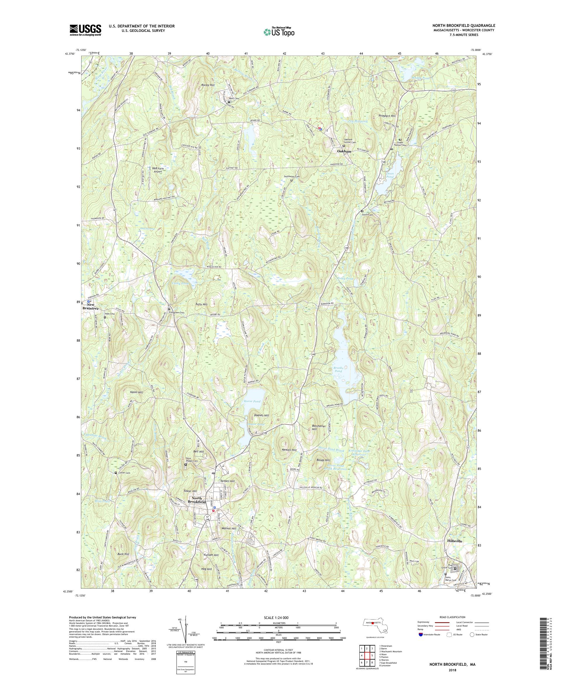 MyTopo North Brookfield, Massachusetts USGS Quad Topo Map
