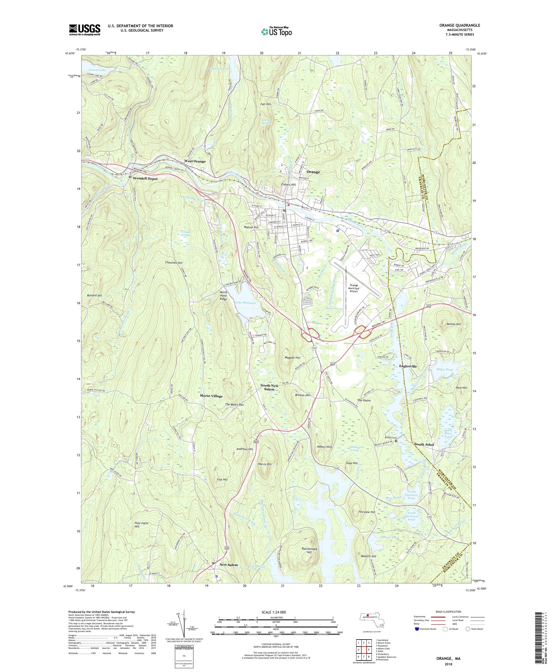 MyTopo Orange, Massachusetts USGS Quad Topo Map