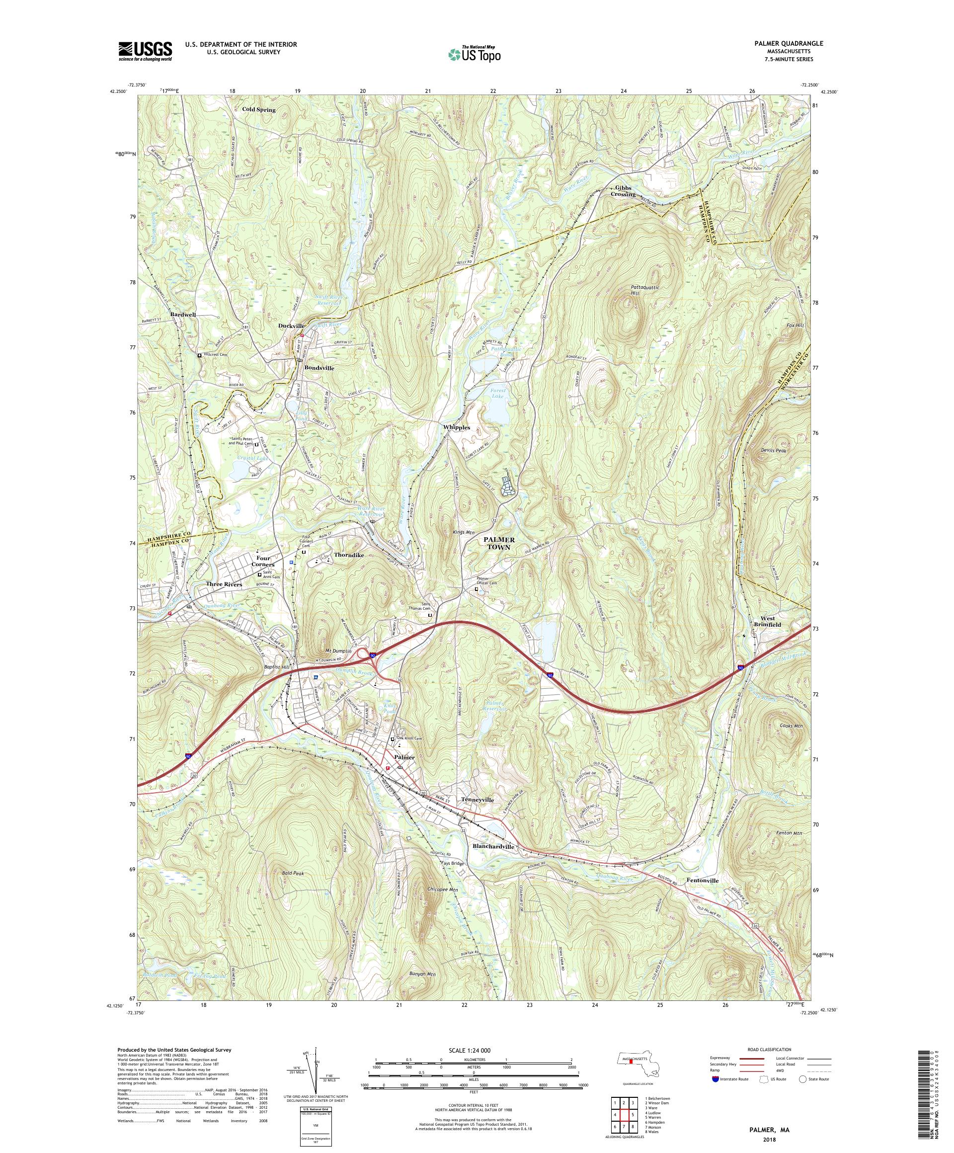 MyTopo Palmer, Massachusetts USGS Quad Topo Map