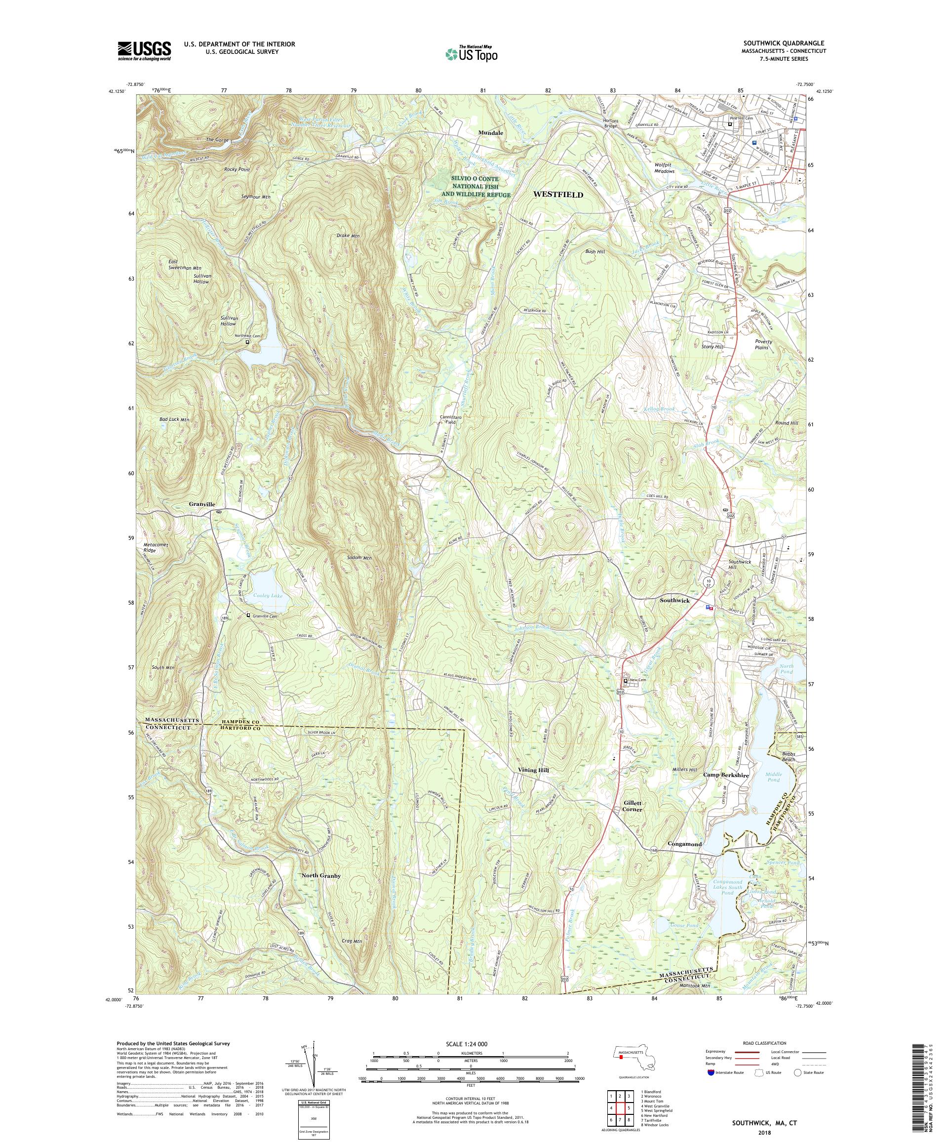 MyTopo Southwick, Massachusetts USGS Quad Topo Map