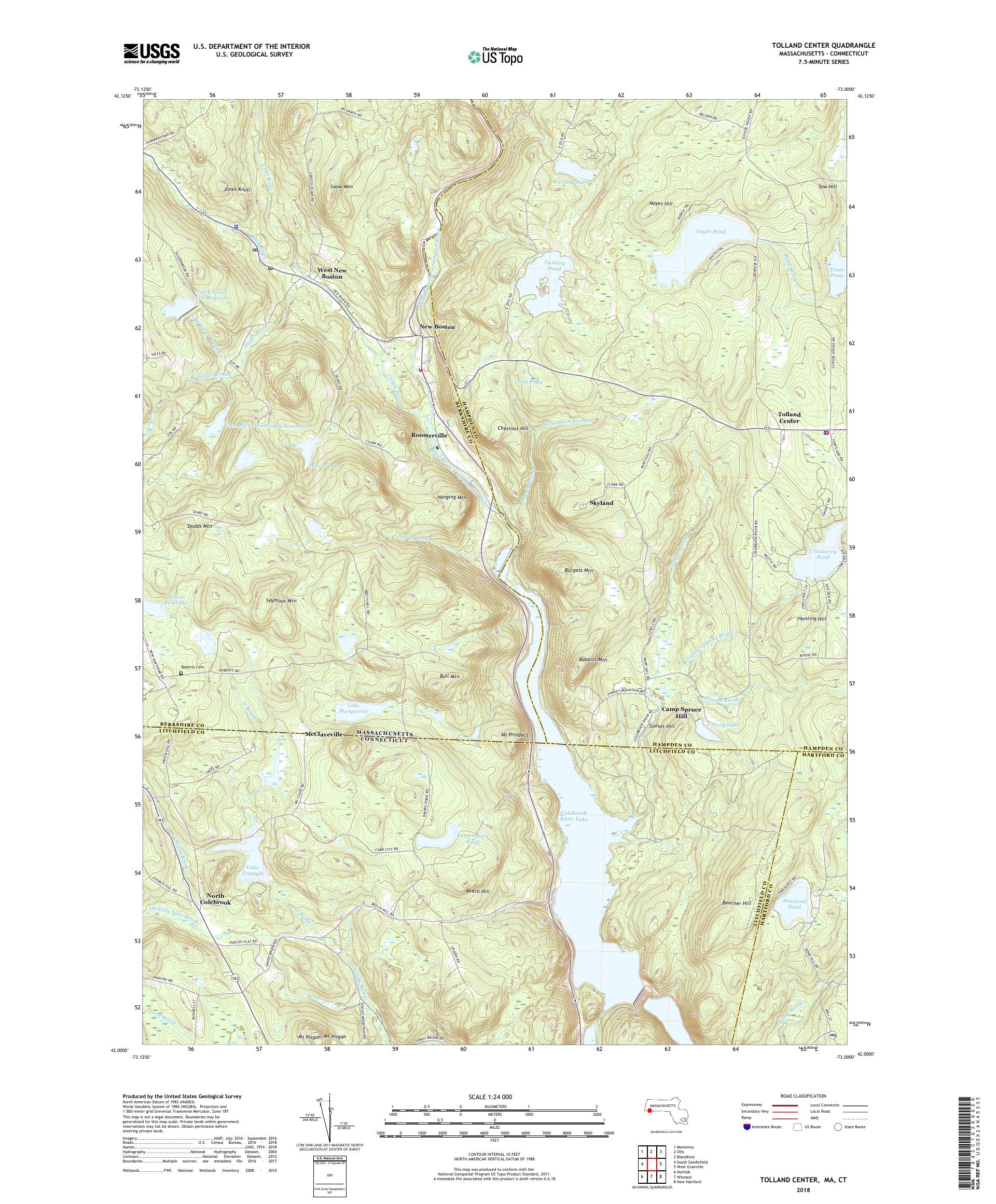 MyTopo Tolland Center, Massachusetts USGS Quad Topo Map