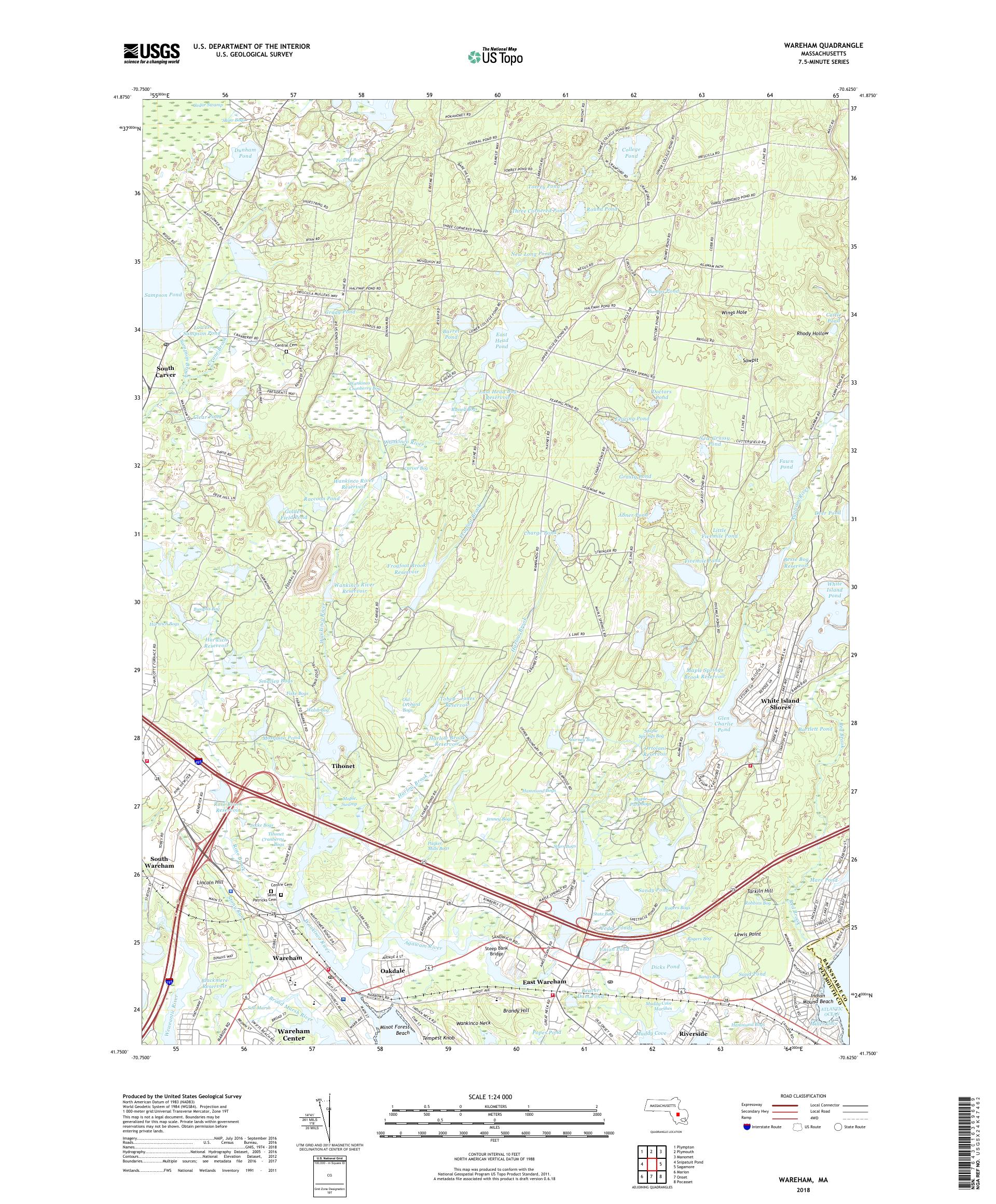 MyTopo Wareham, Massachusetts USGS Quad Topo Map