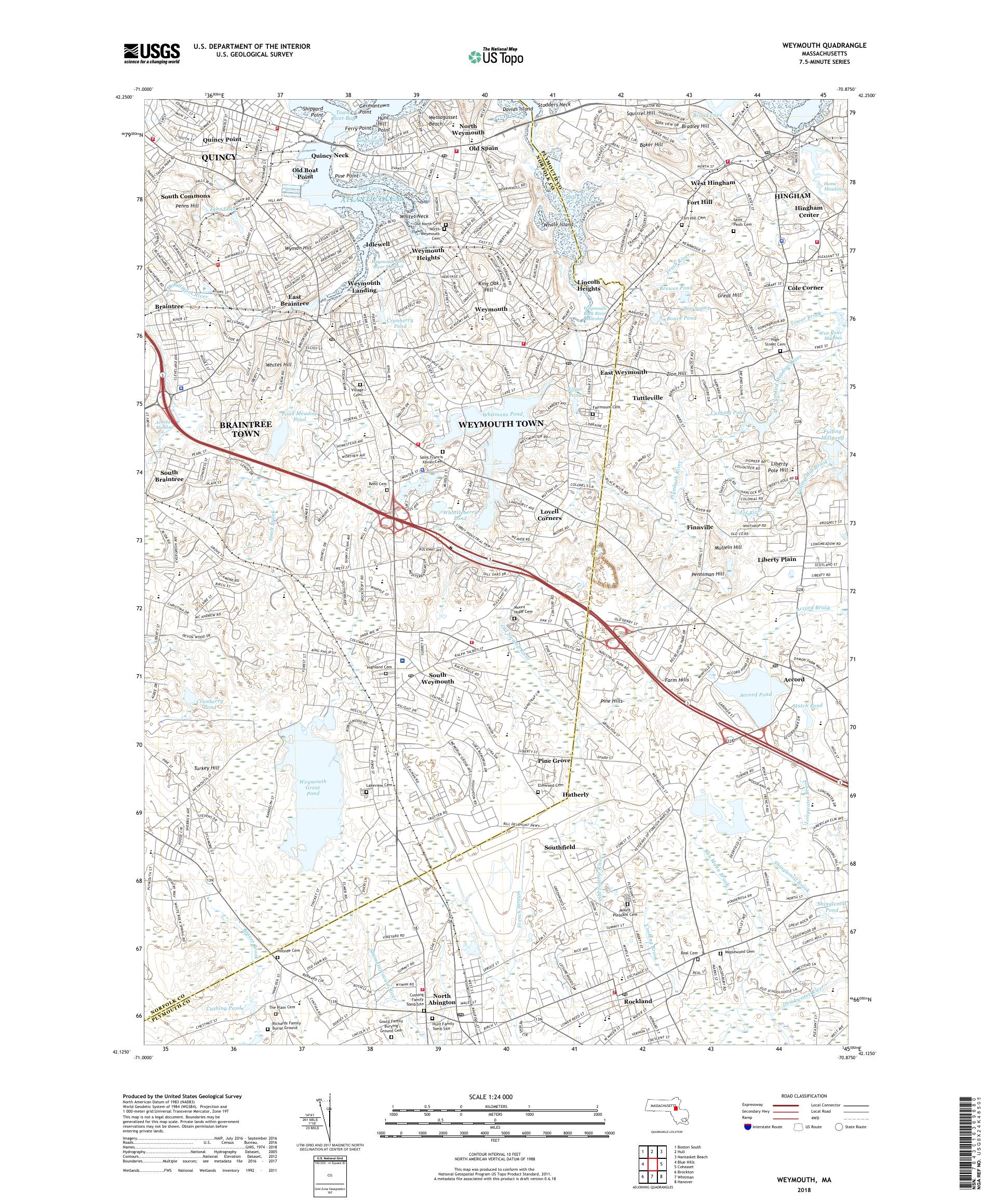MyTopo Weymouth, Massachusetts USGS Quad Topo Map