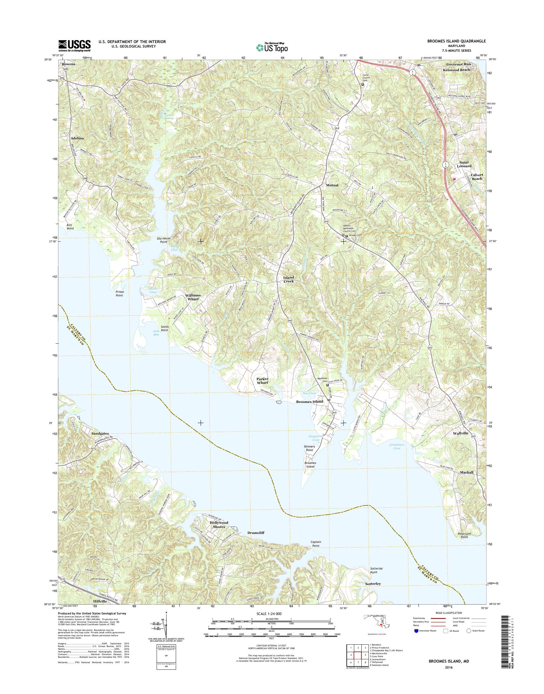 MyTopo Broomes Island, Maryland USGS Quad Topo Map