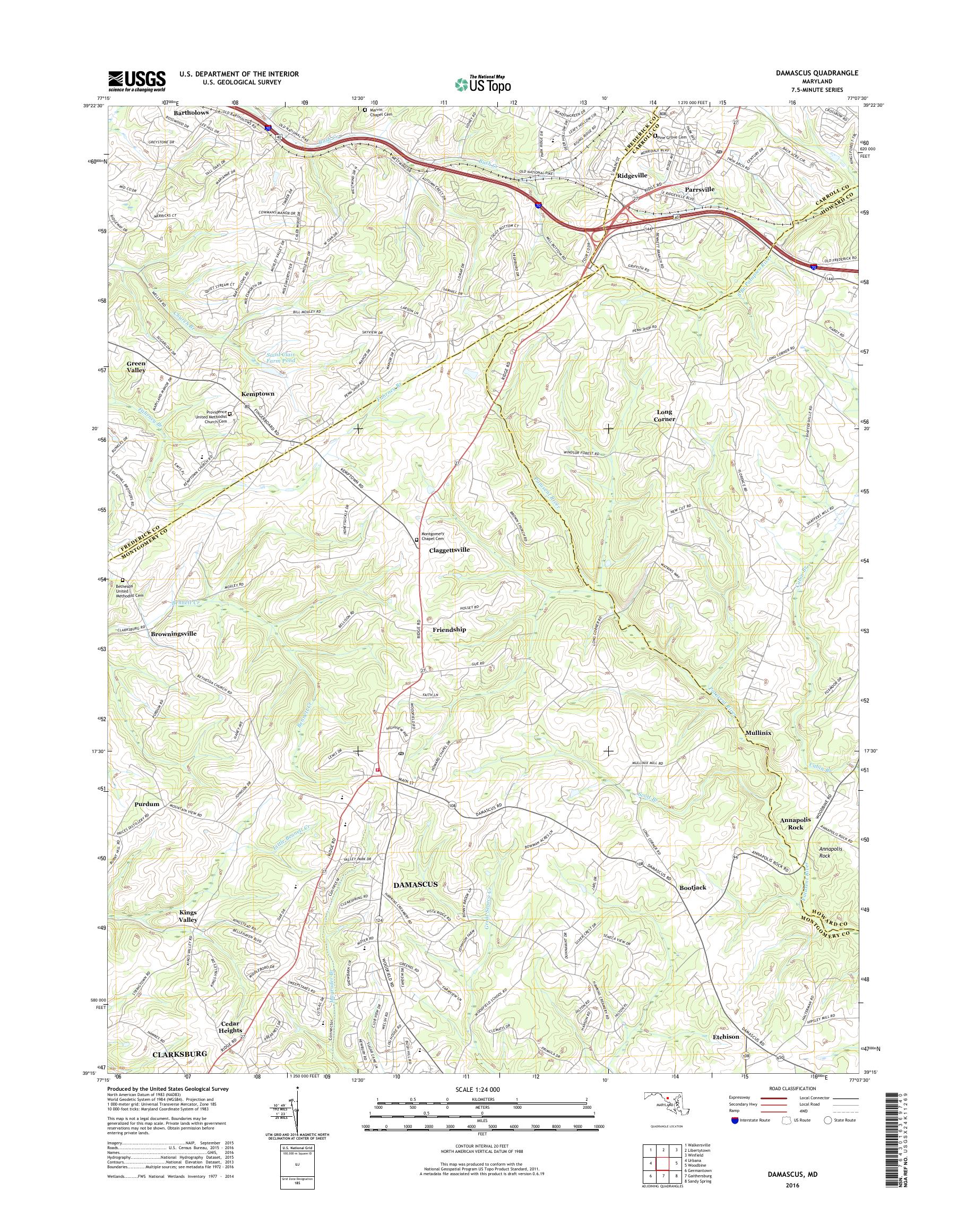 MyTopo Damascus, Maryland USGS Quad Topo Map