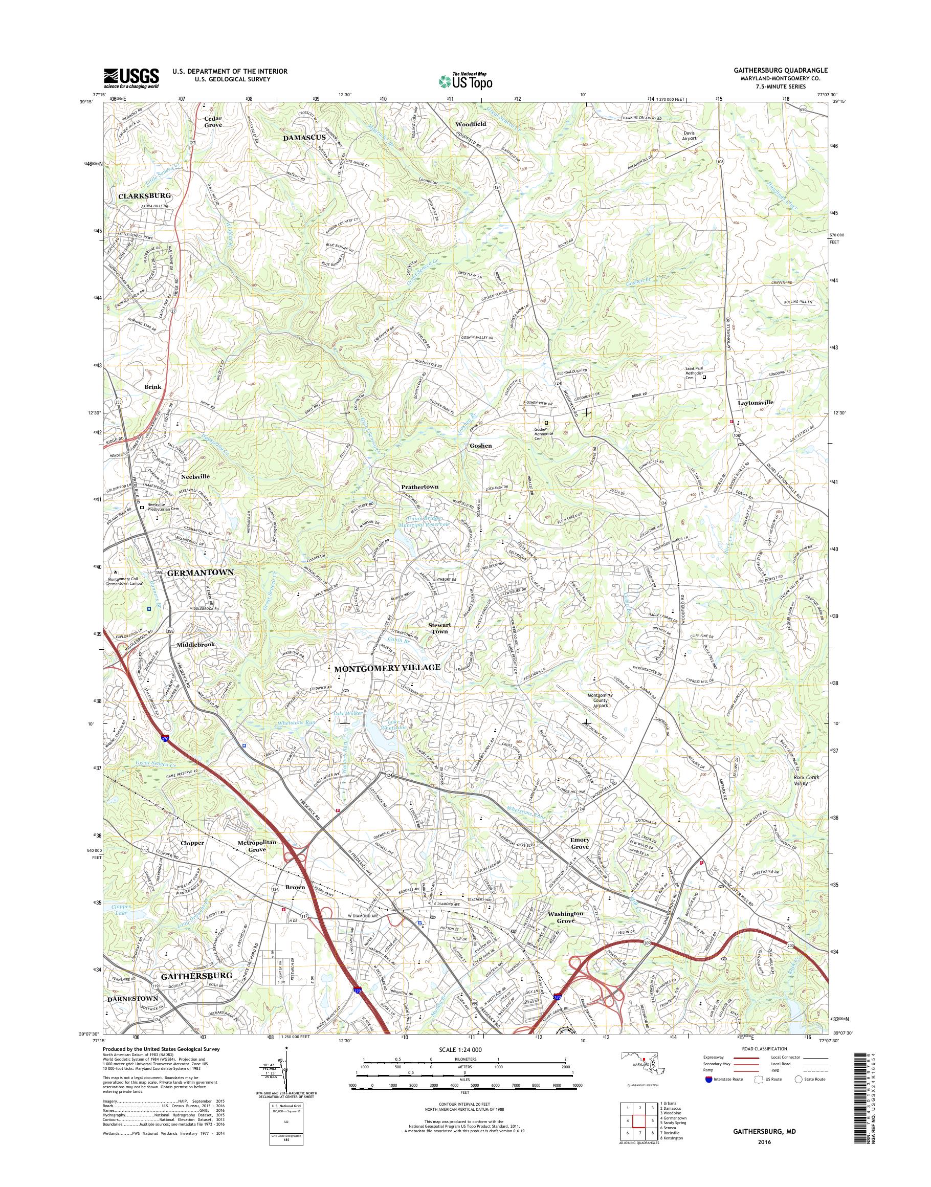 MyTopo Gaithersburg, Maryland USGS Quad Topo Map