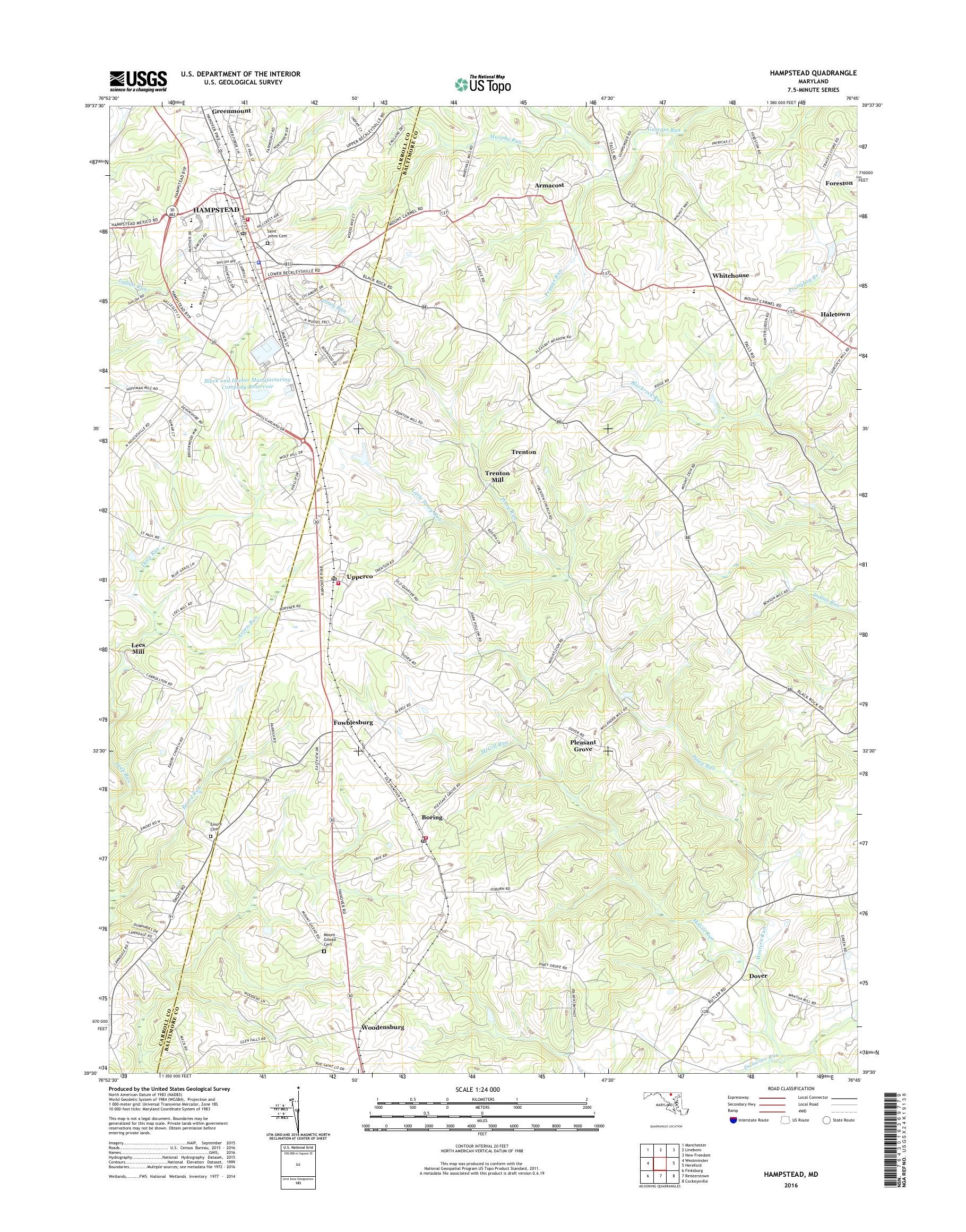 MyTopo Hampstead, Maryland USGS Quad Topo Map