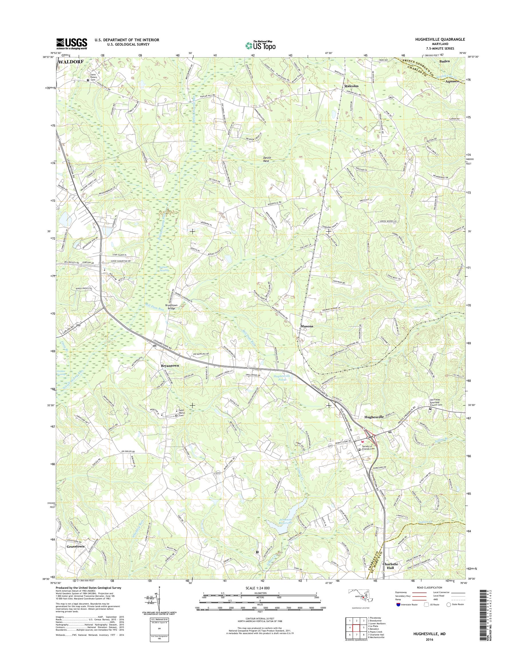 MyTopo Hughesville, Maryland USGS Quad Topo Map